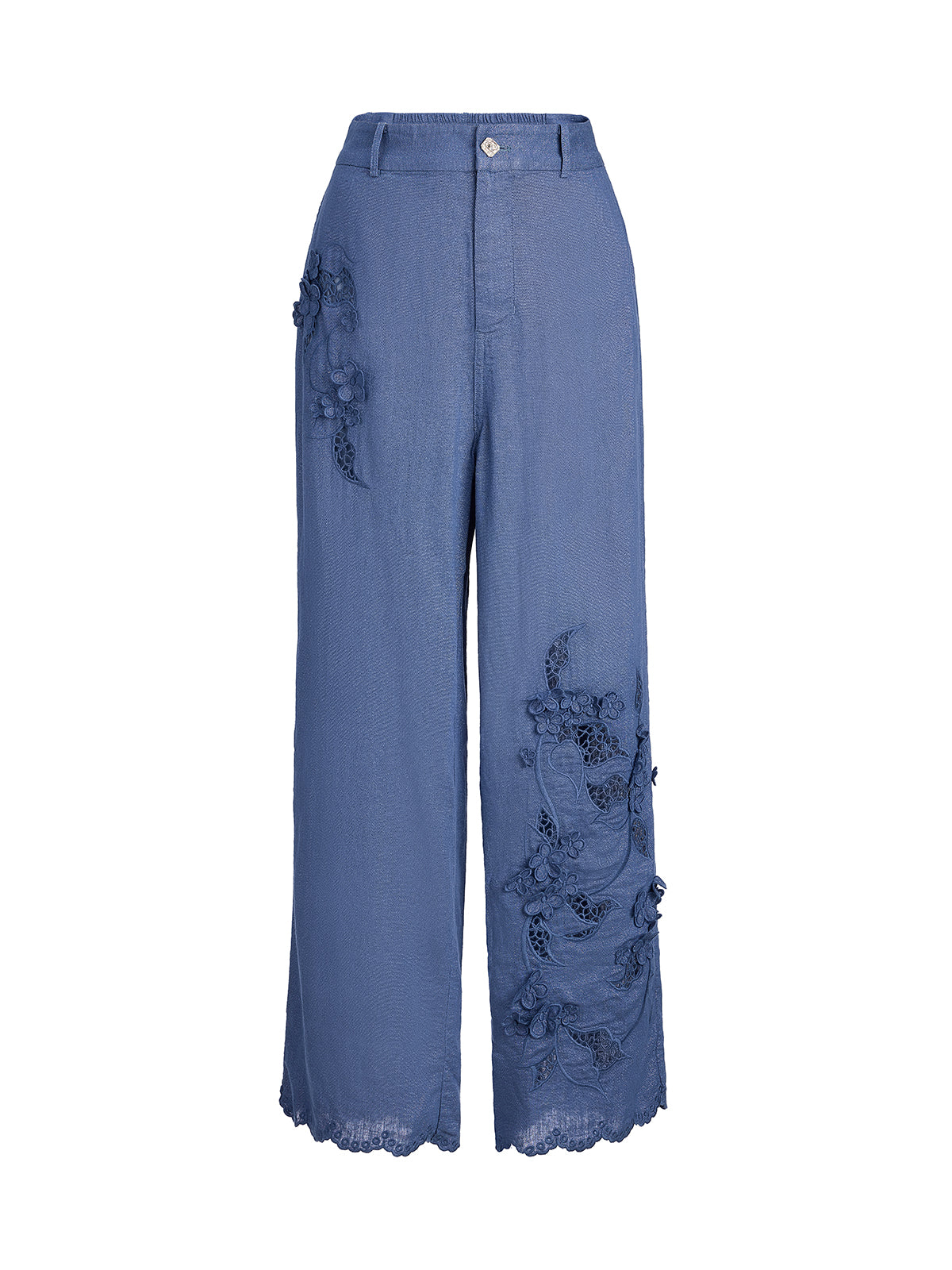 Art Cutout Floral Embroidered Linen Pants