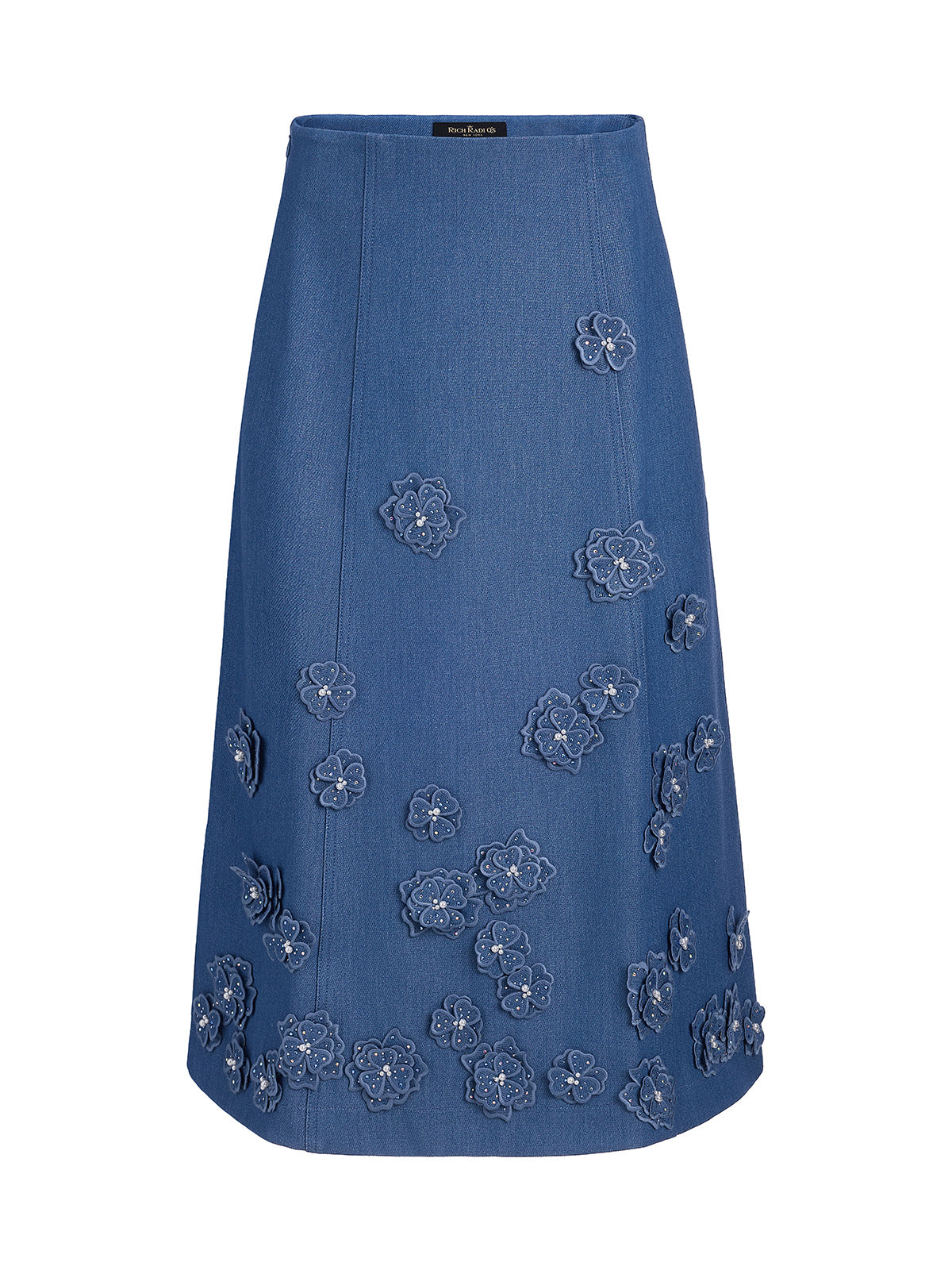 3D Floral Hand-Beaded Pearl Rhinestone Skirt