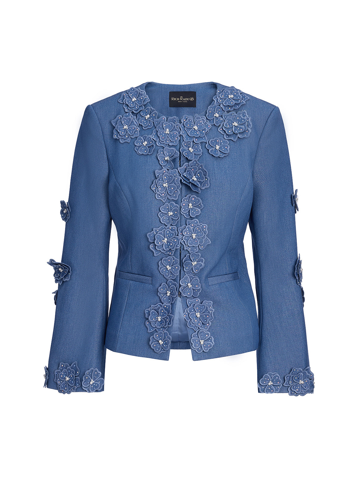 3D Floral Hand-Beaded Pearl Rhinestone Jacket