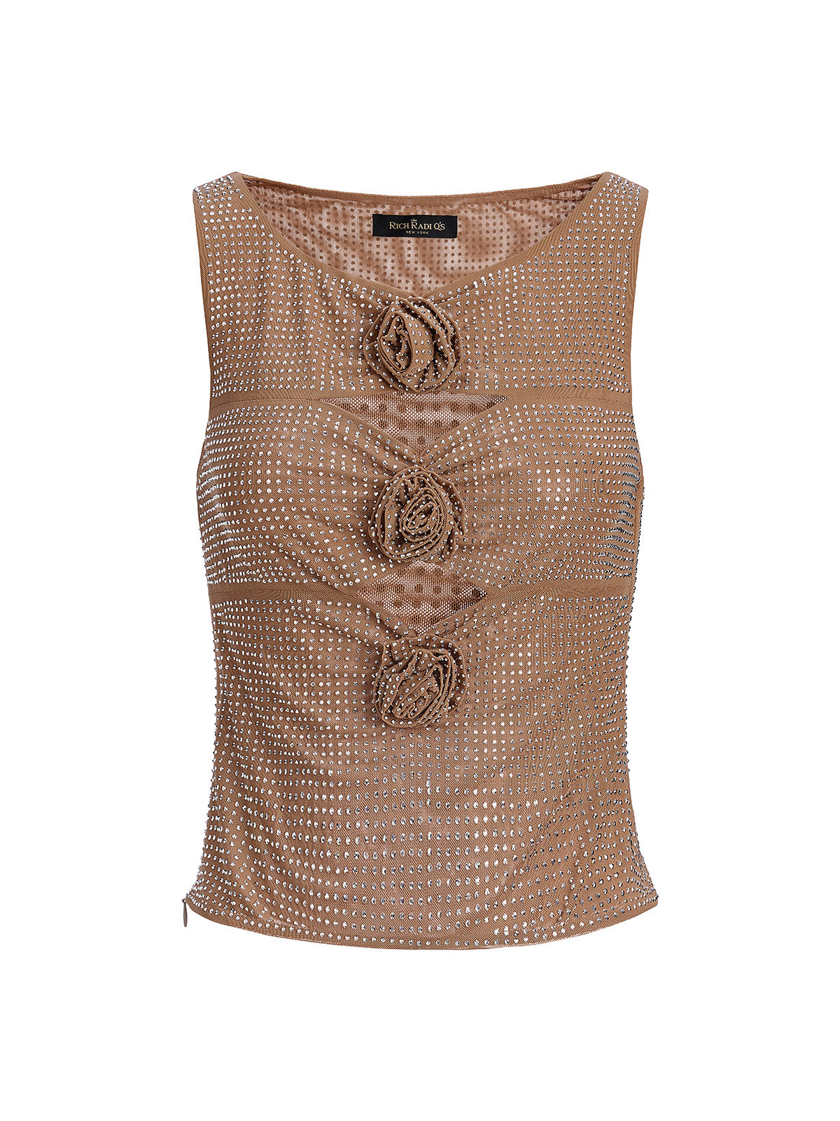 Rhinestone Rose Cutout Mesh Vest