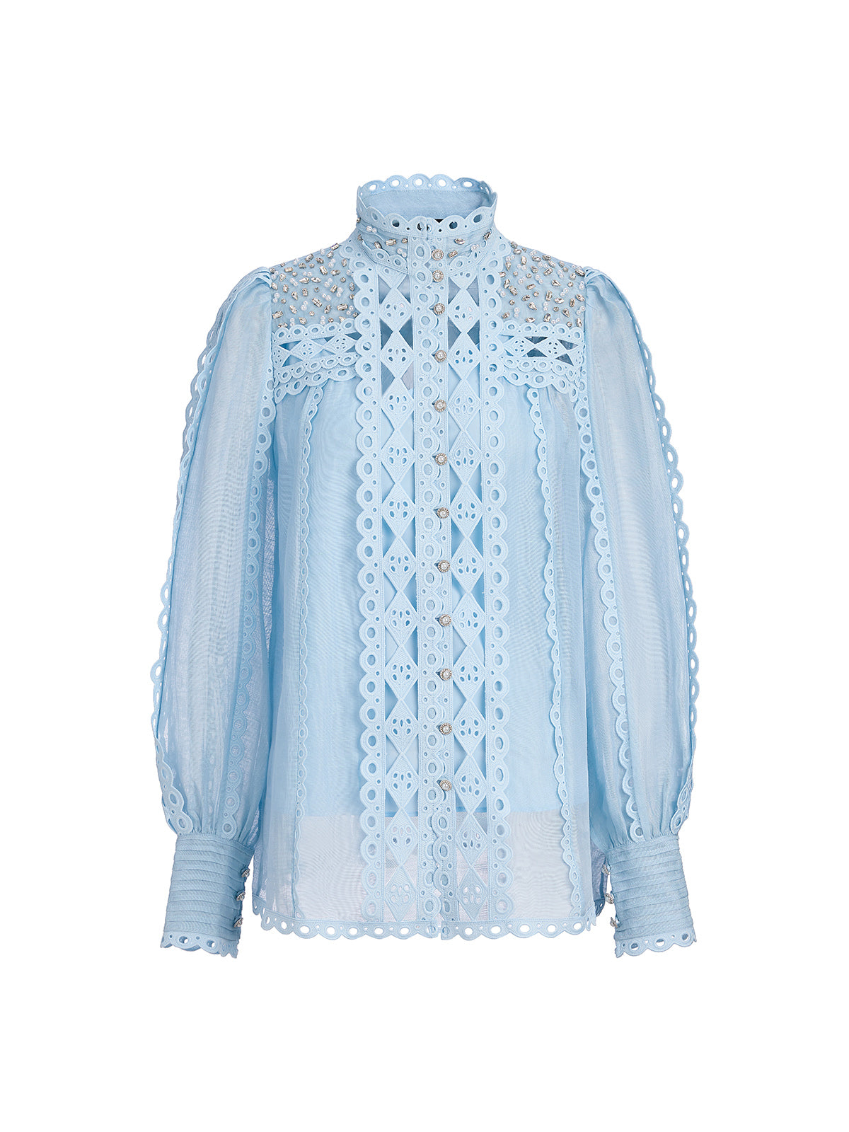 Linen Hand-Beading Trimming Shirt