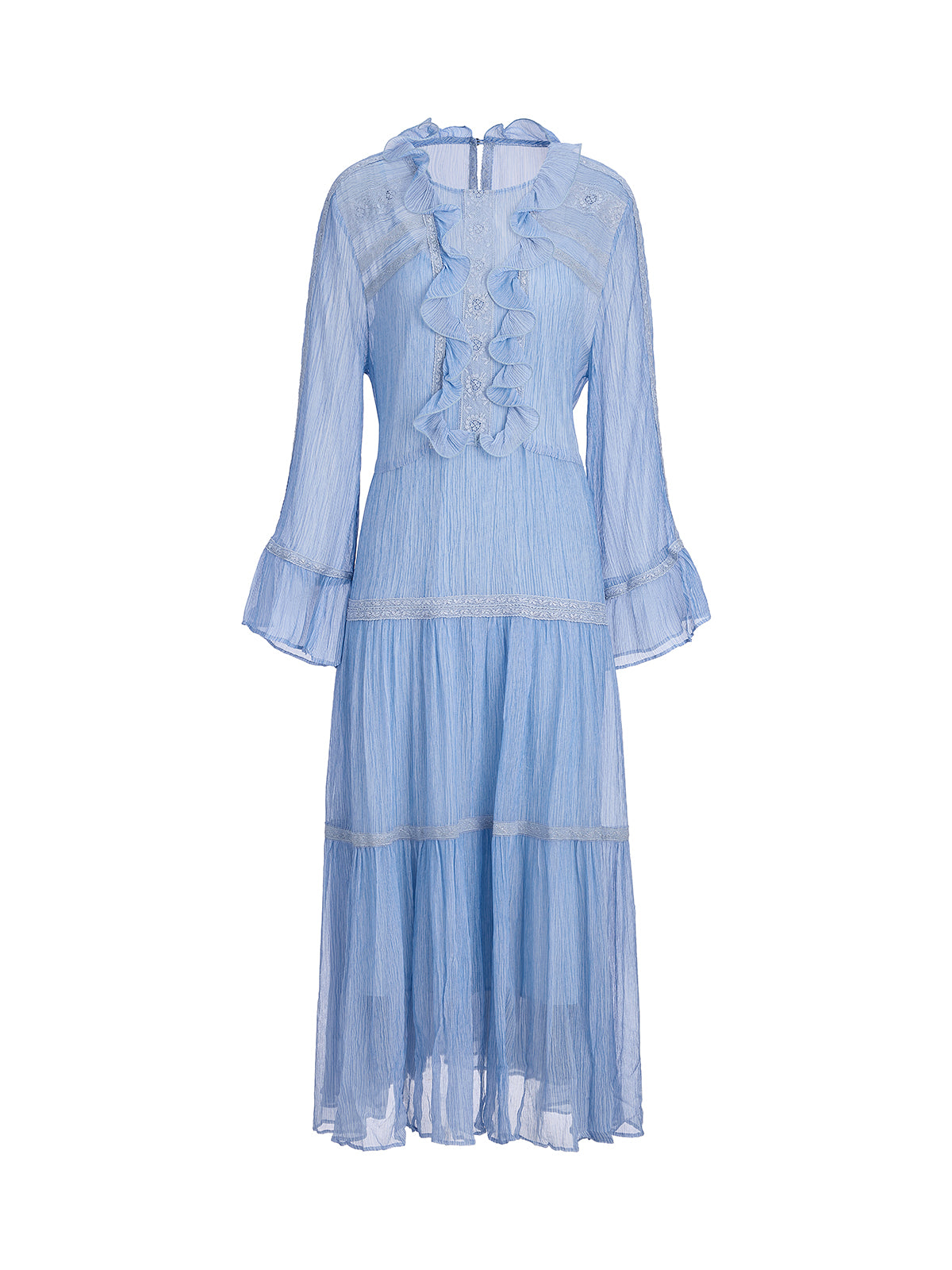 Final Sale | Garment Dyeing Lace Trim Silk Crepe Dress (100% Silk)