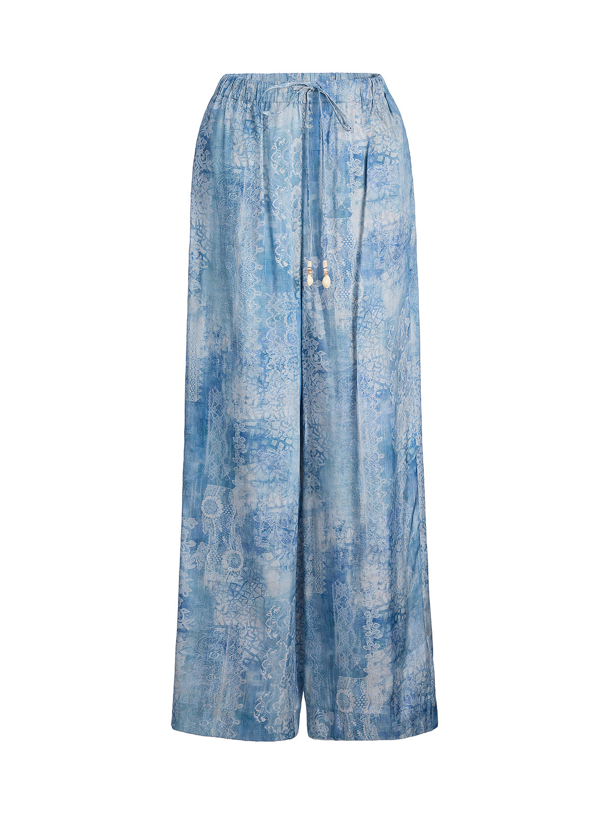 Tencel Printed Elastic Waistband Wide-Leg Pants