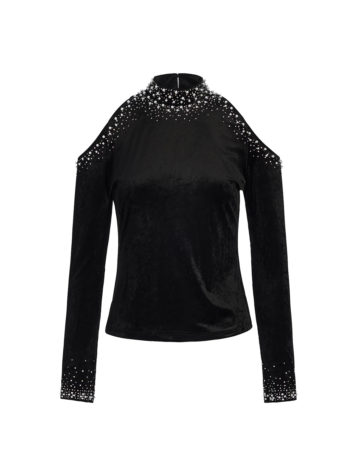 Velvet Cold-Shoulder Beaded Rhinestone Top