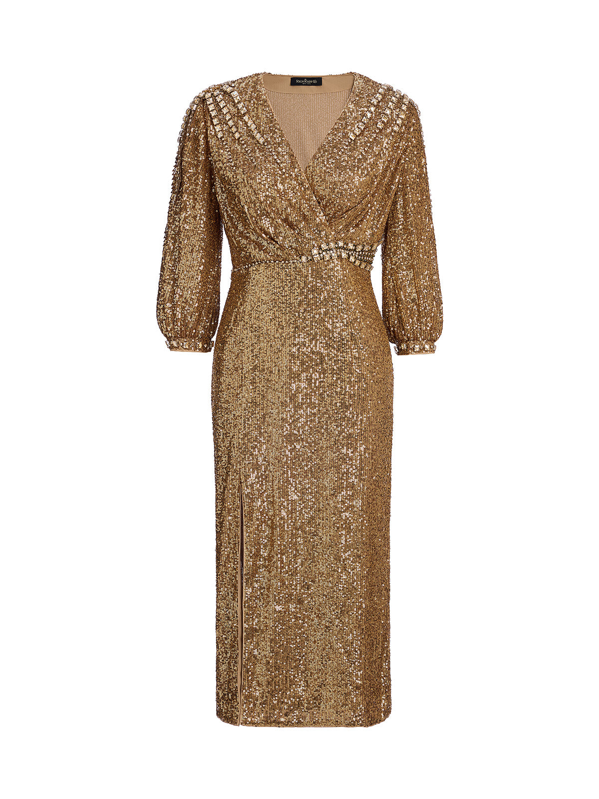 Gold Sequin Crystal V-Neck Dress
