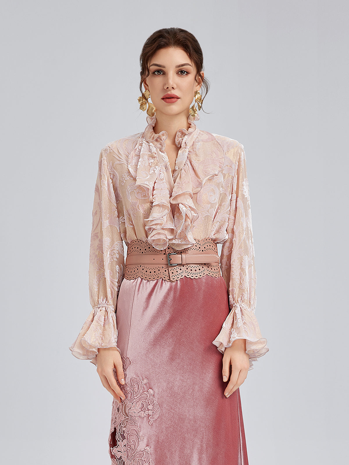 Glittery Silk Burnout Velvet Blouse