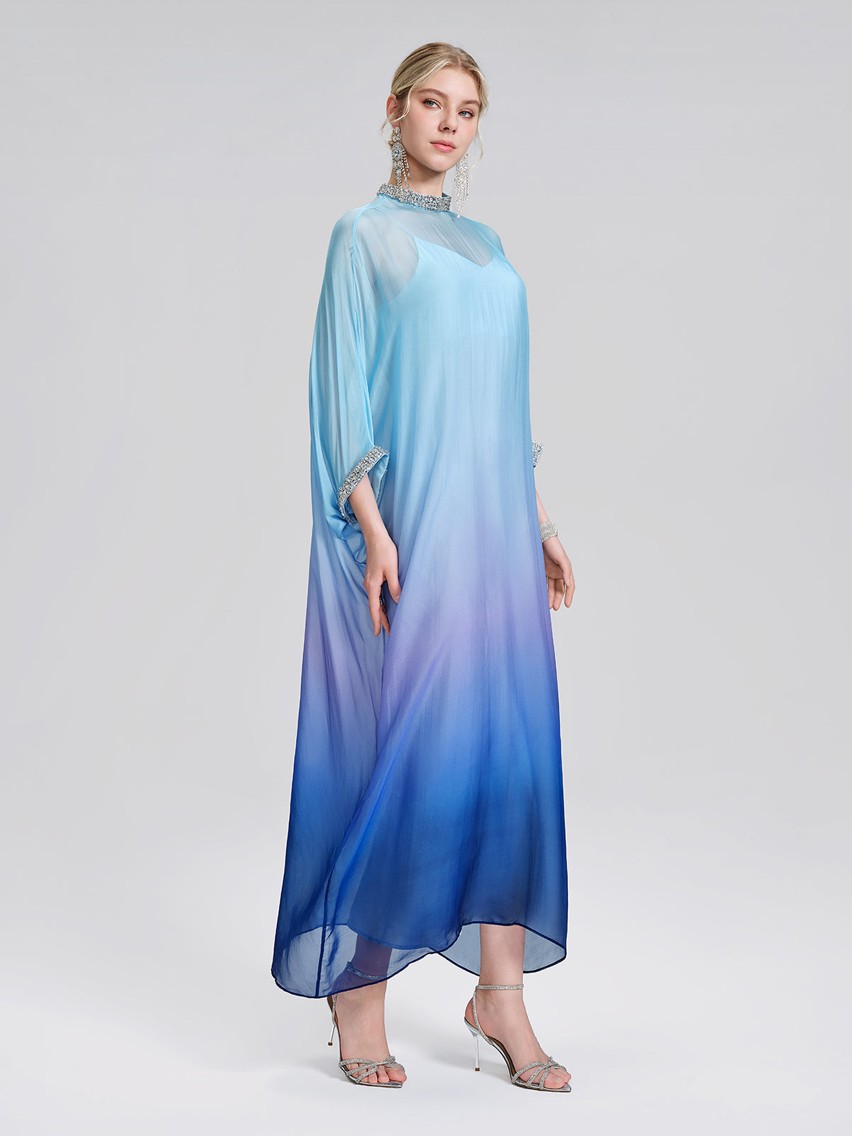Beaded Gradient Batwing Sleeve Maxi Dress (Slip Dress Included)