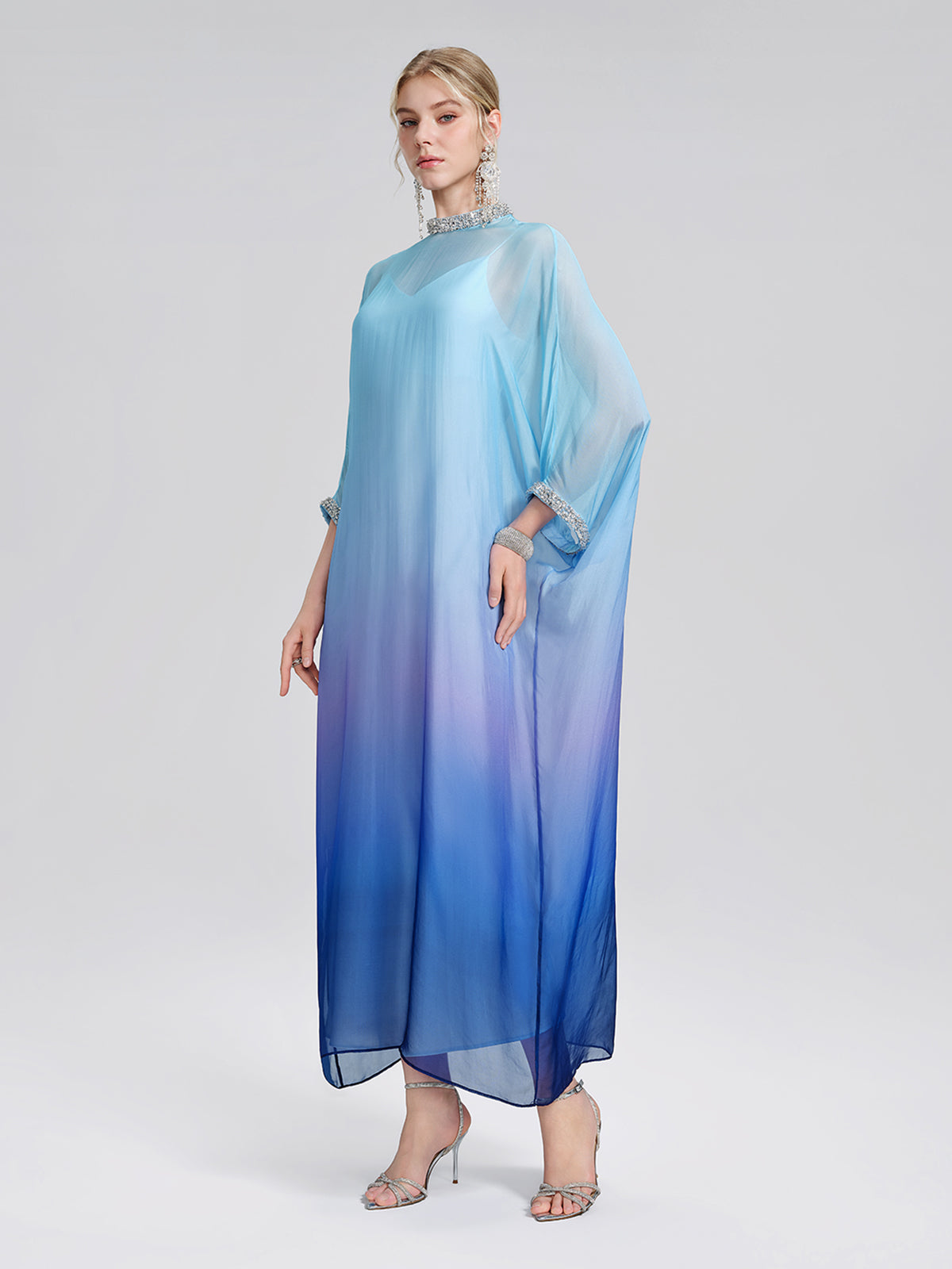 Beaded Gradient Batwing Sleeve Maxi Dress (Slip Dress Included)