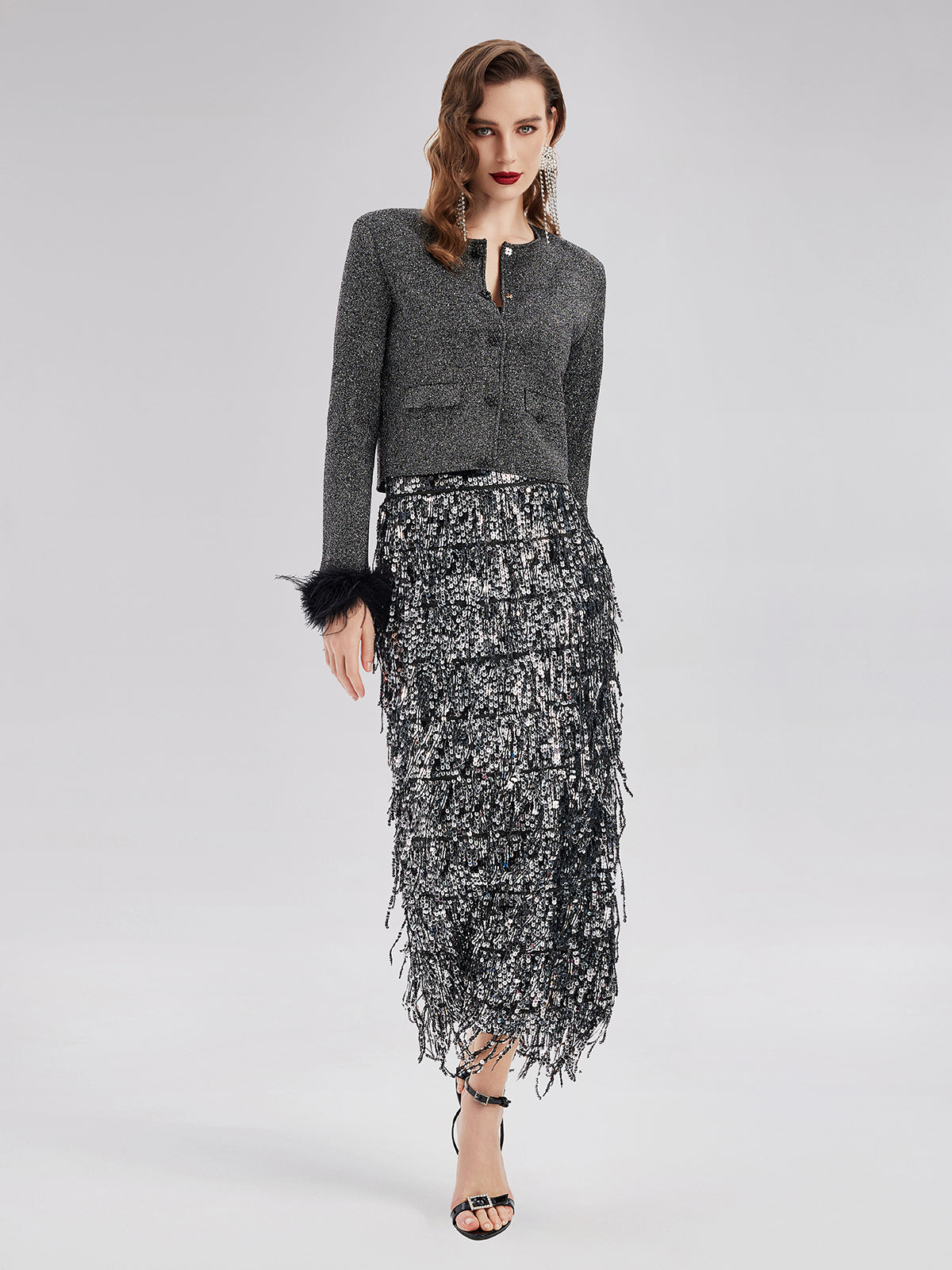 Luxurious Removable Feather Wool Knit Jacket