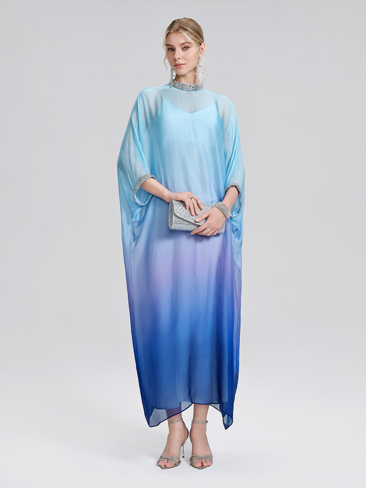 Beaded Gradient Batwing Sleeve Maxi Dress (Slip Dress Included)
