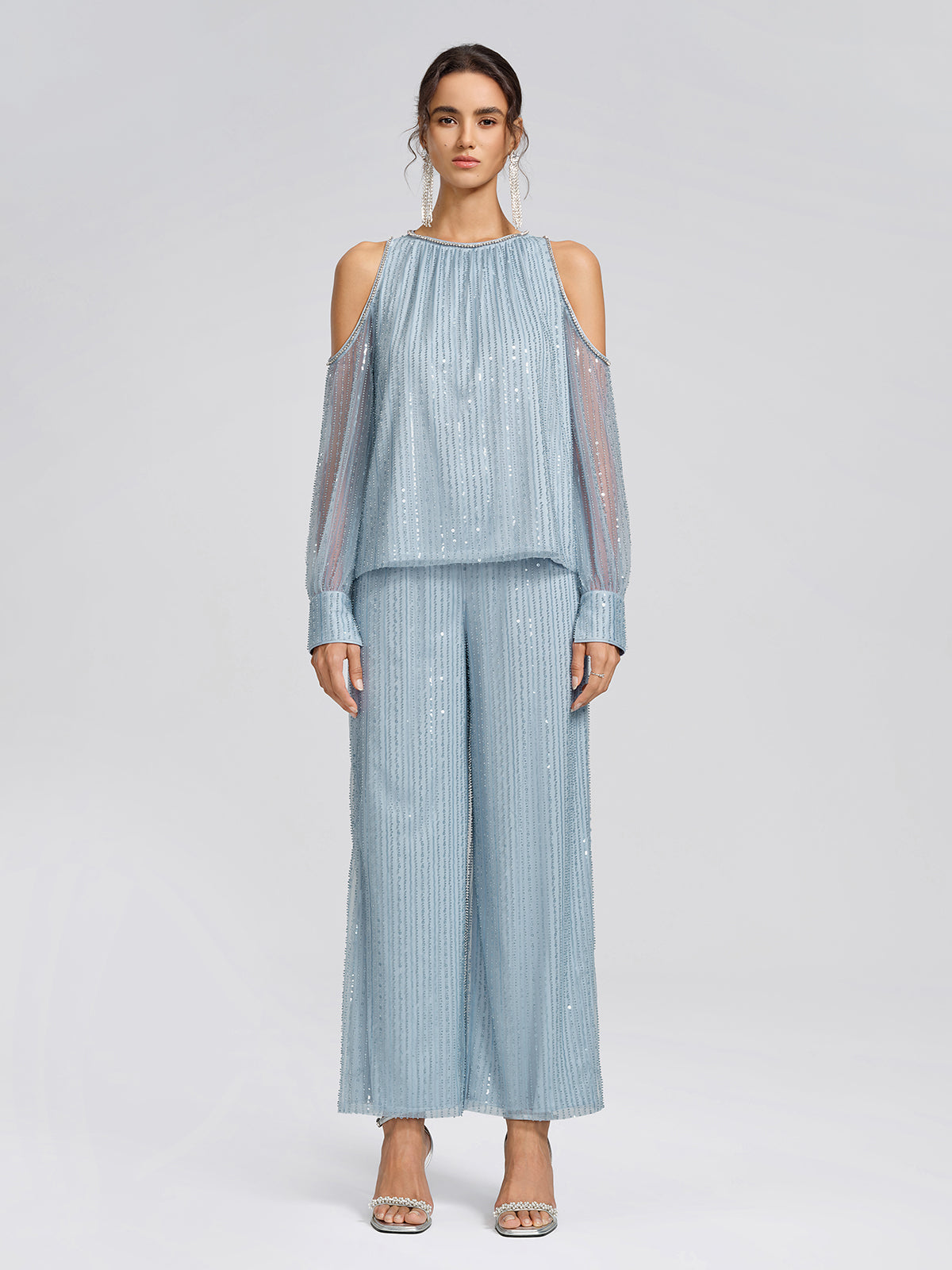 Beaded Mesh High-Waisted Pants