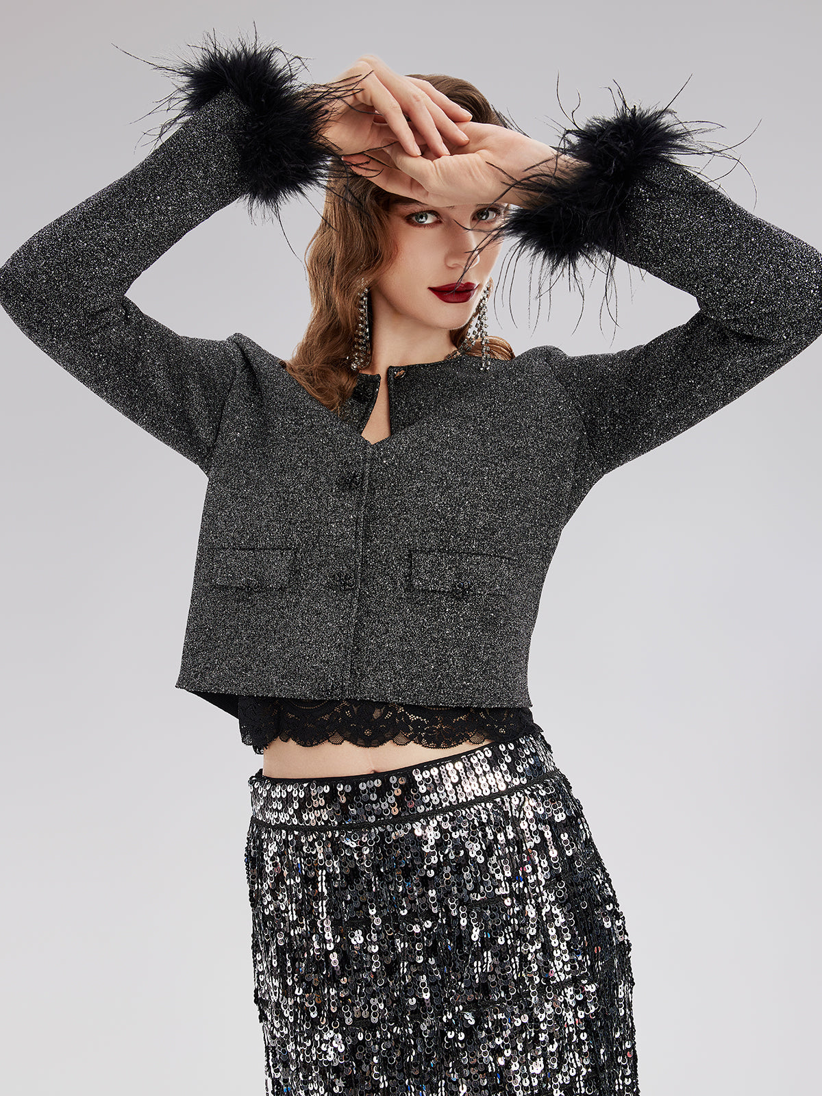 Final Sale | Luxurious Removable Feather Wool Knit Jacket