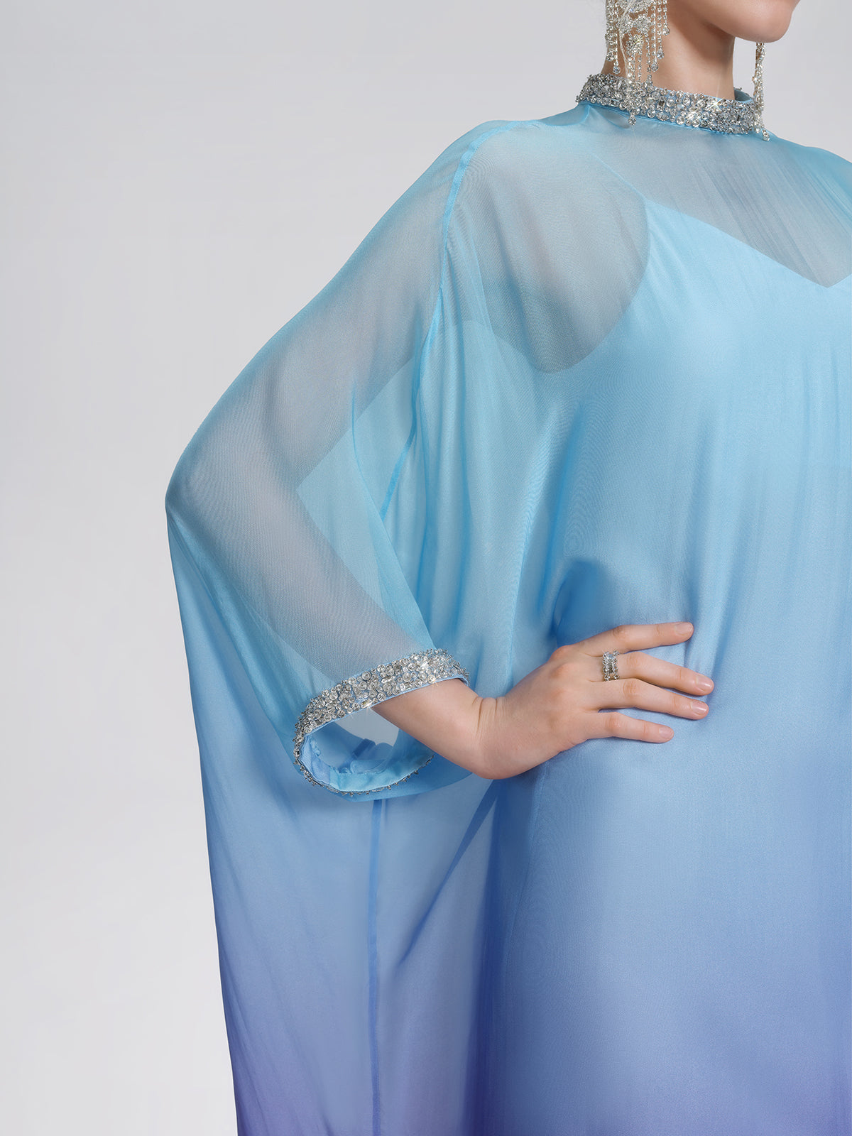 Beaded Gradient Batwing Sleeve Maxi Dress (Slip Dress Included)
