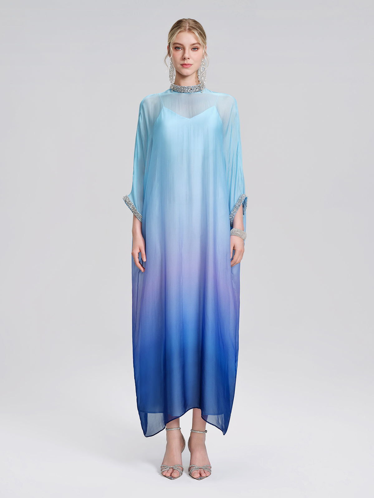 Beaded Gradient Batwing Sleeve Maxi Dress (Slip Dress Included)