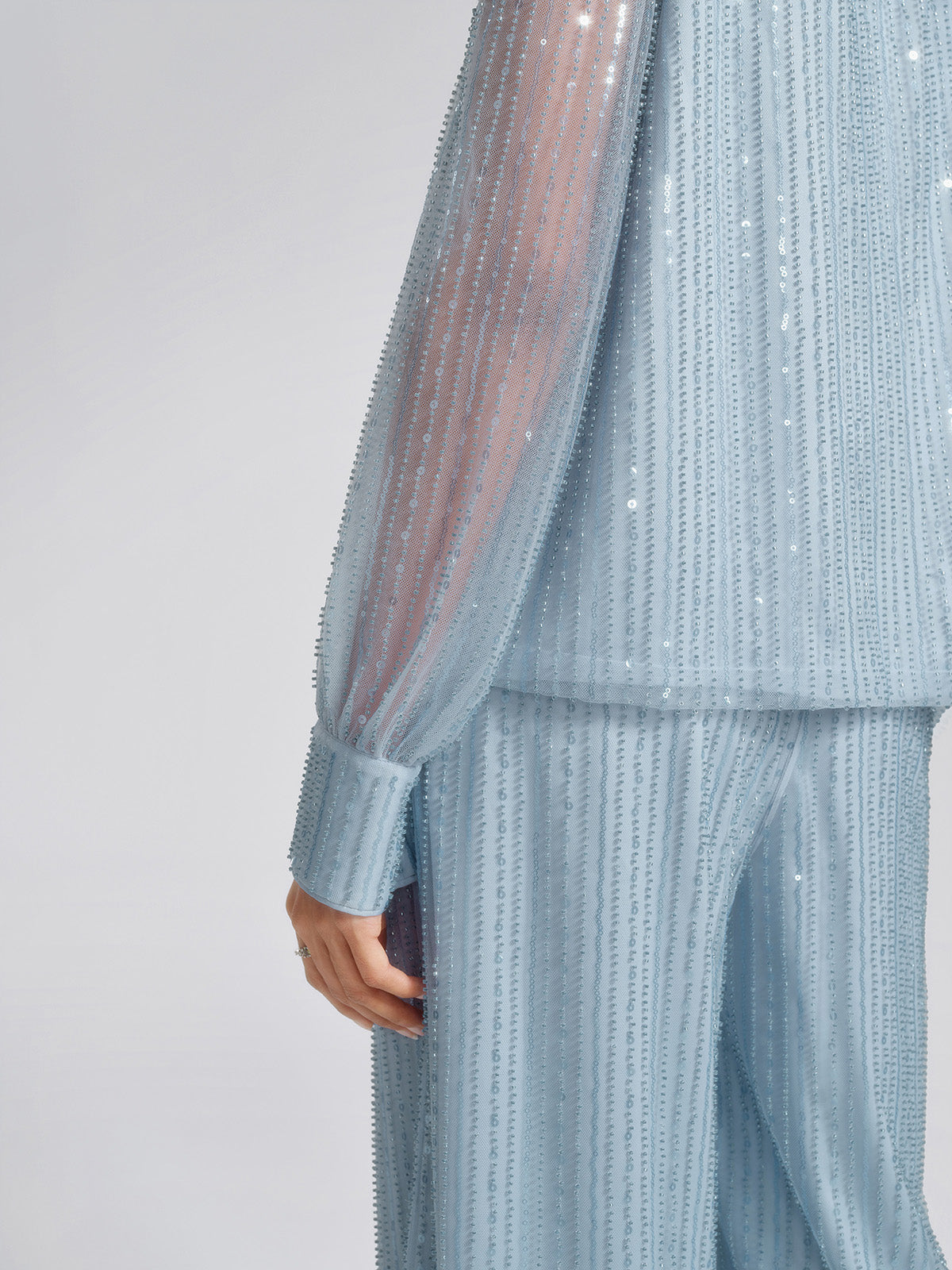 Beaded Mesh High-Waisted Pants