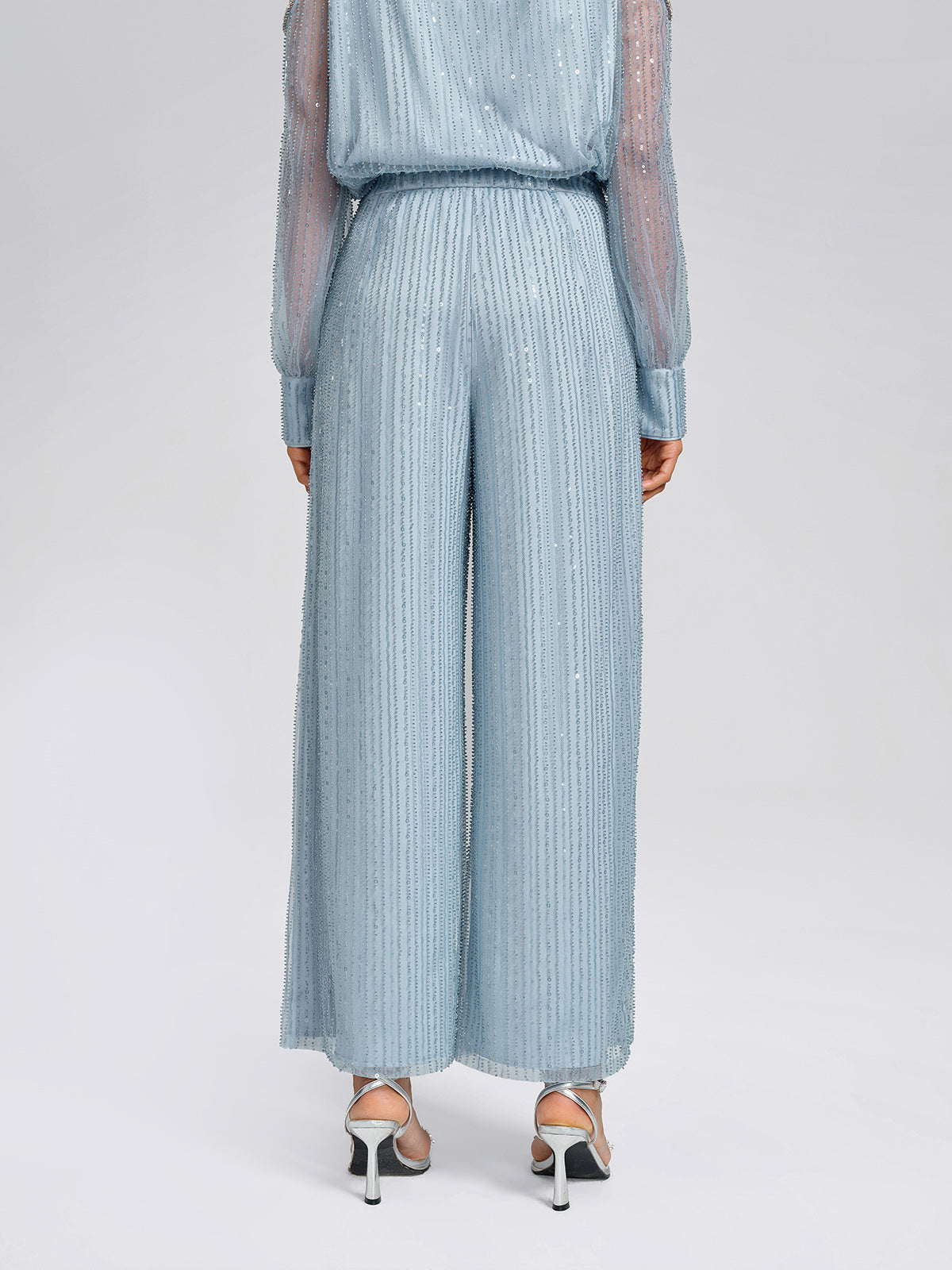 Beaded Mesh High-Waisted Pants