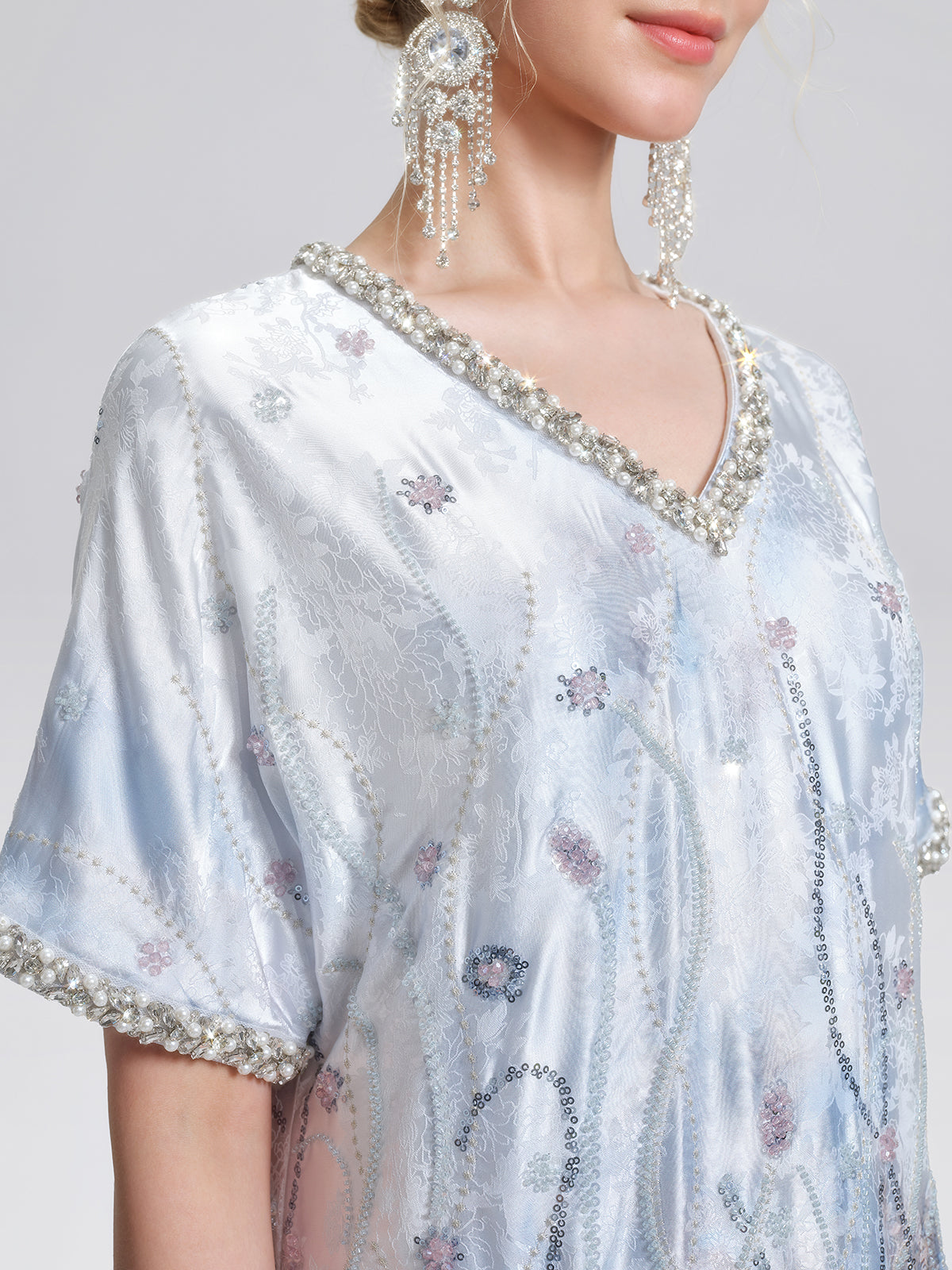 Satin Gradient Print Rhinestone Straight Dress