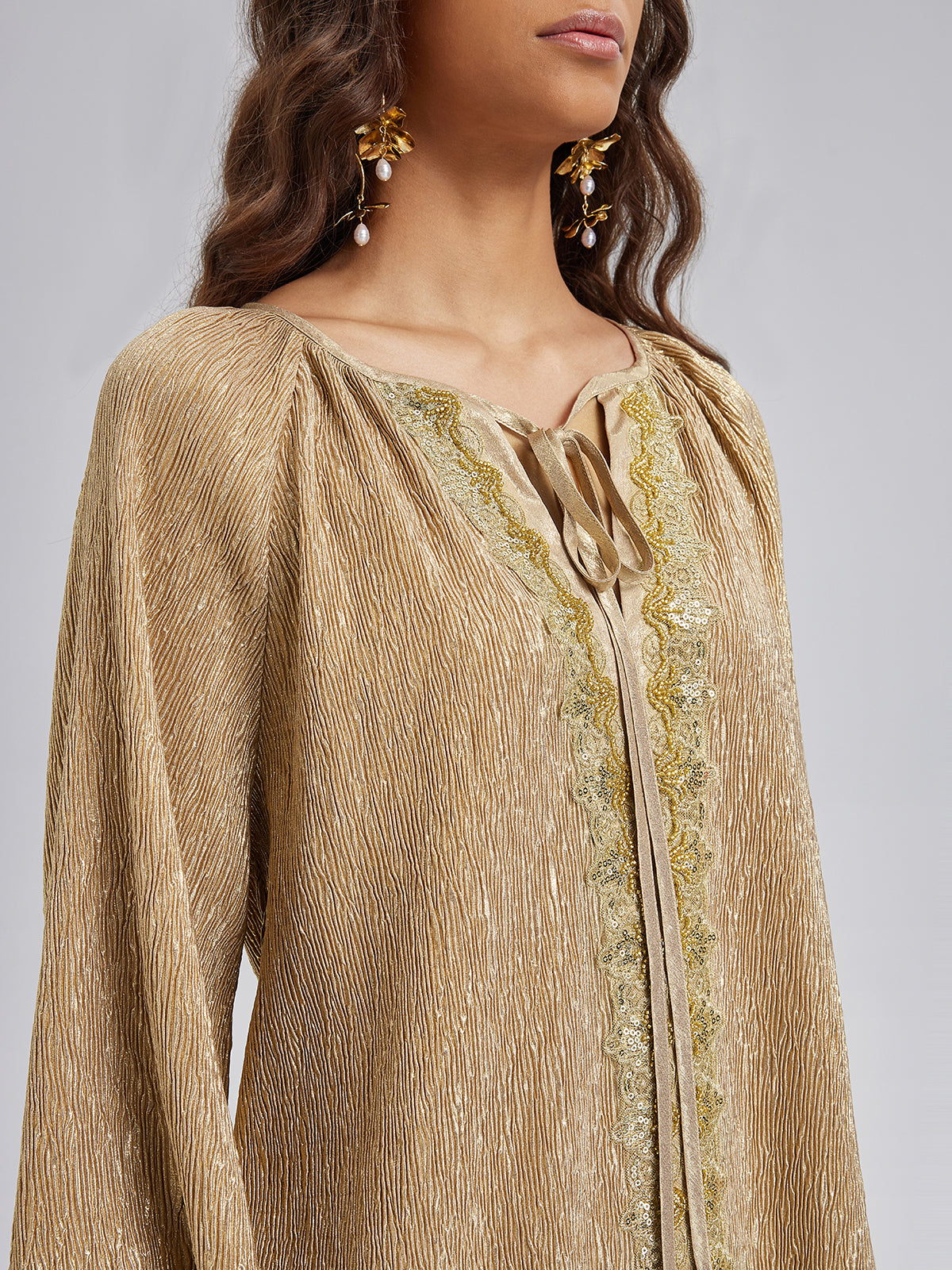 Gold Metallic Pleated Beaded Set