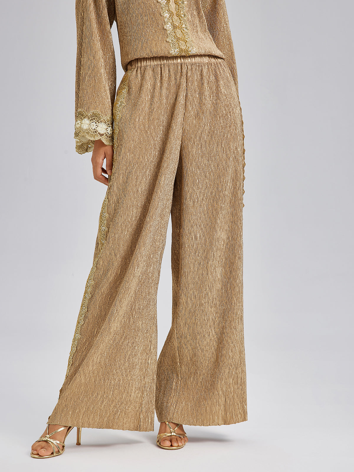 Gold Metallic Pleated Beaded Set