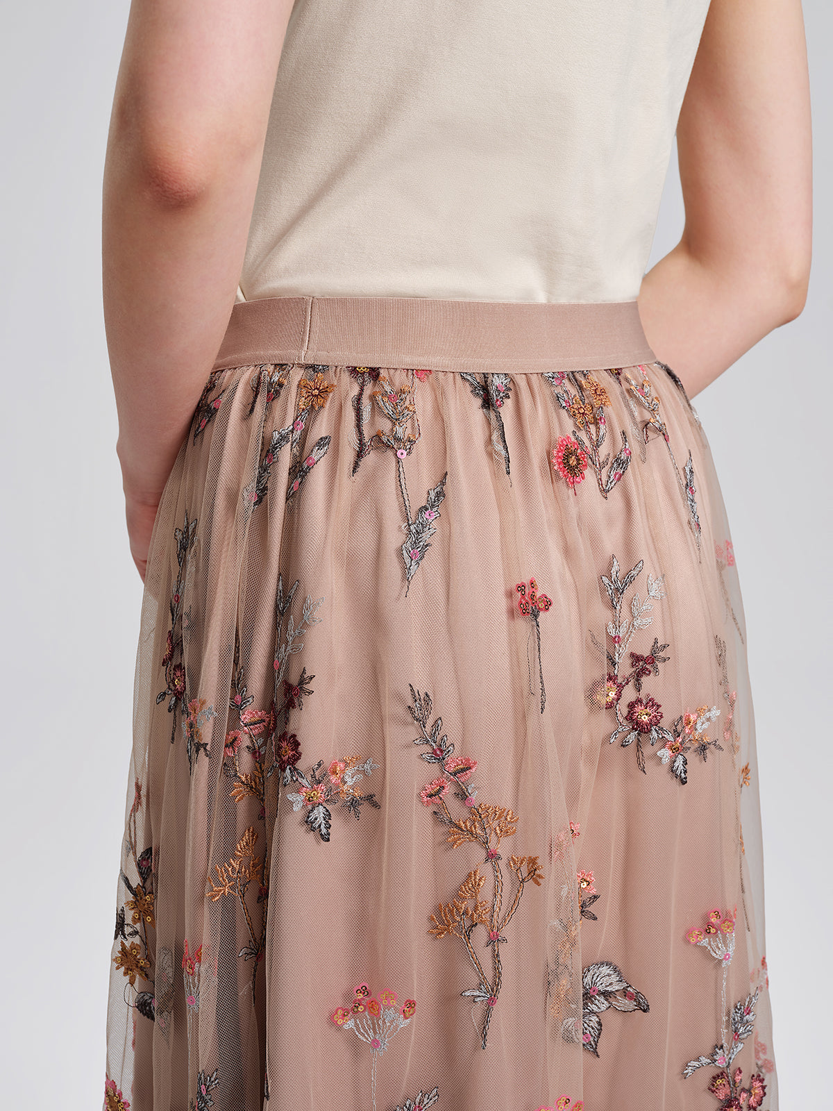 Mesh Embroidered Flare Skirt