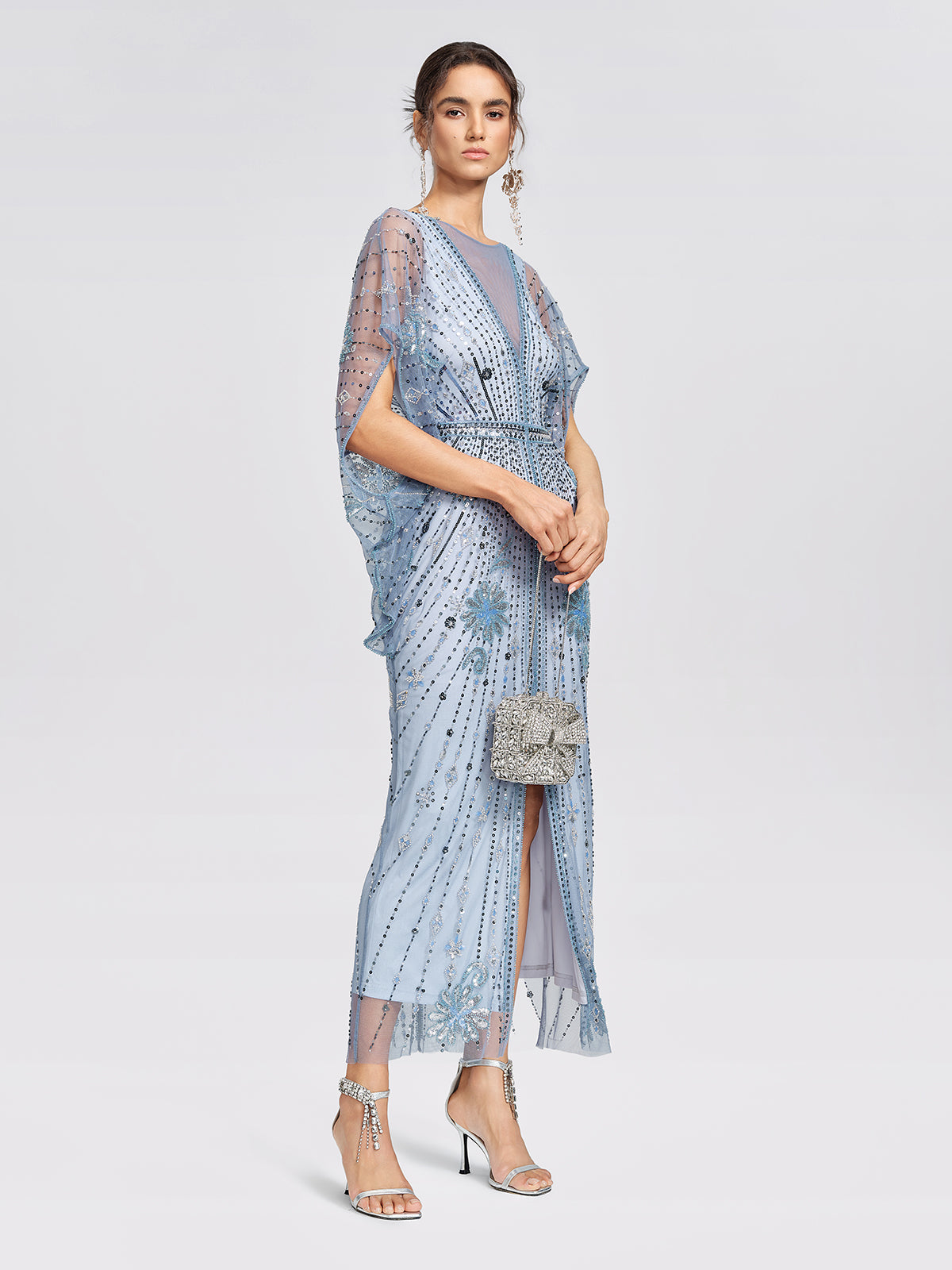 Beaded Sequin Mesh Floral Dress