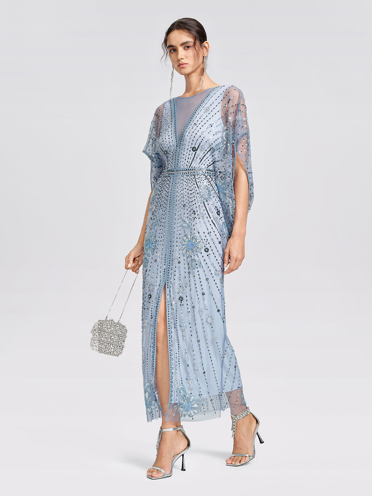 Beaded Sequin Mesh Floral Dress