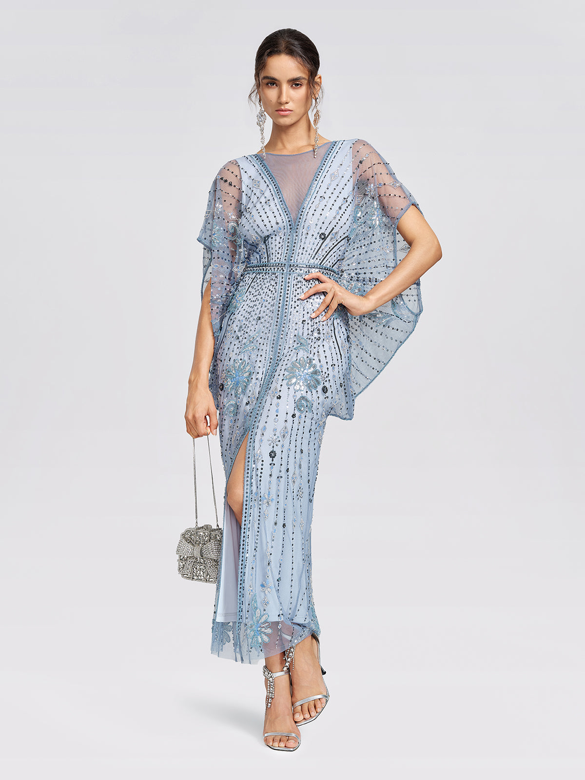 Beaded Sequin Mesh Floral Dress