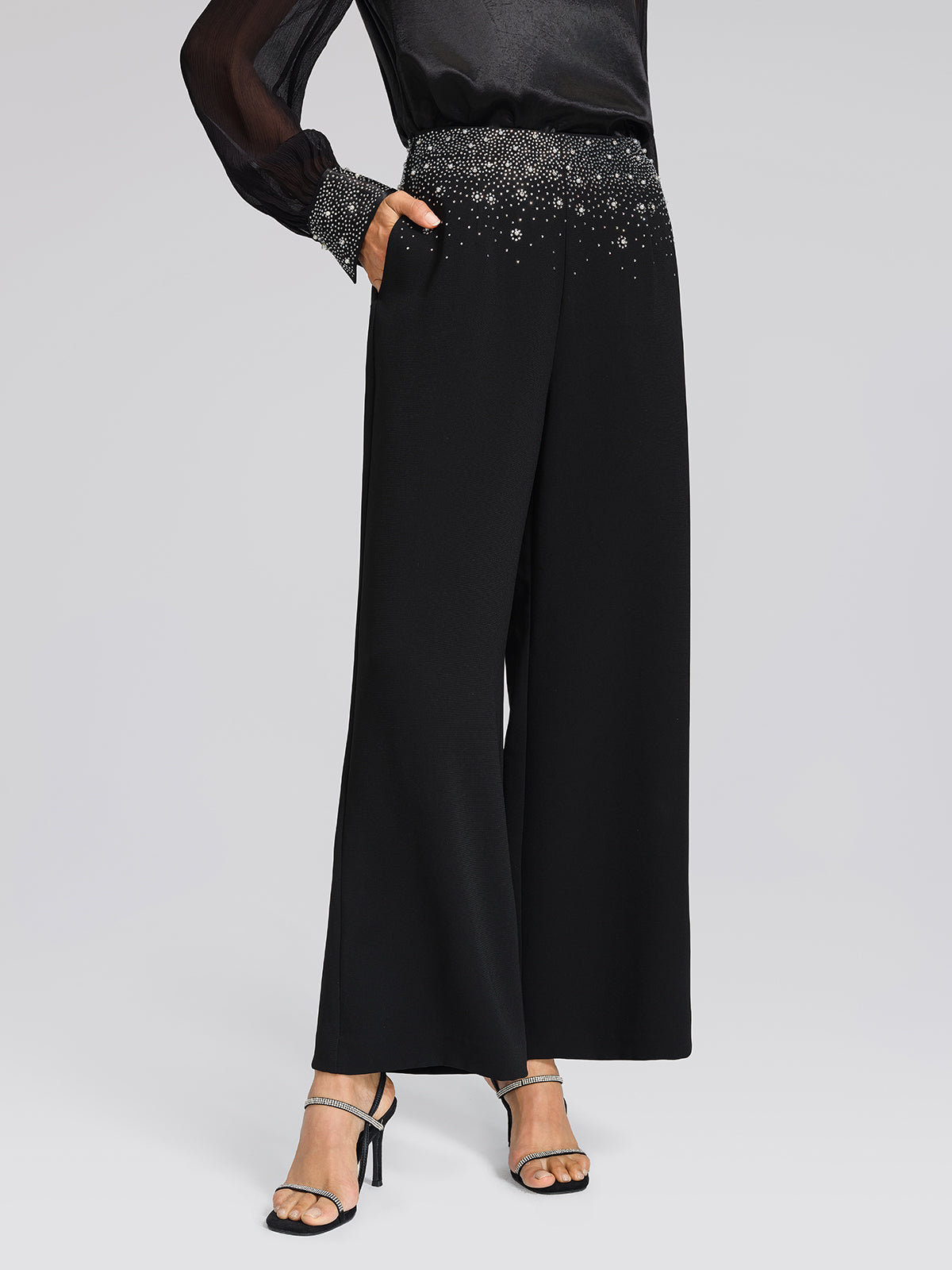 Beaded Gradient Rhinestone High-Waisted Pants