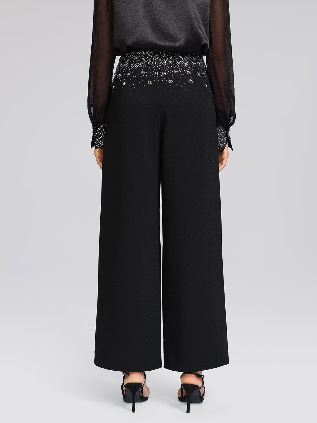 Beaded Gradient Rhinestone High-Waisted Pants