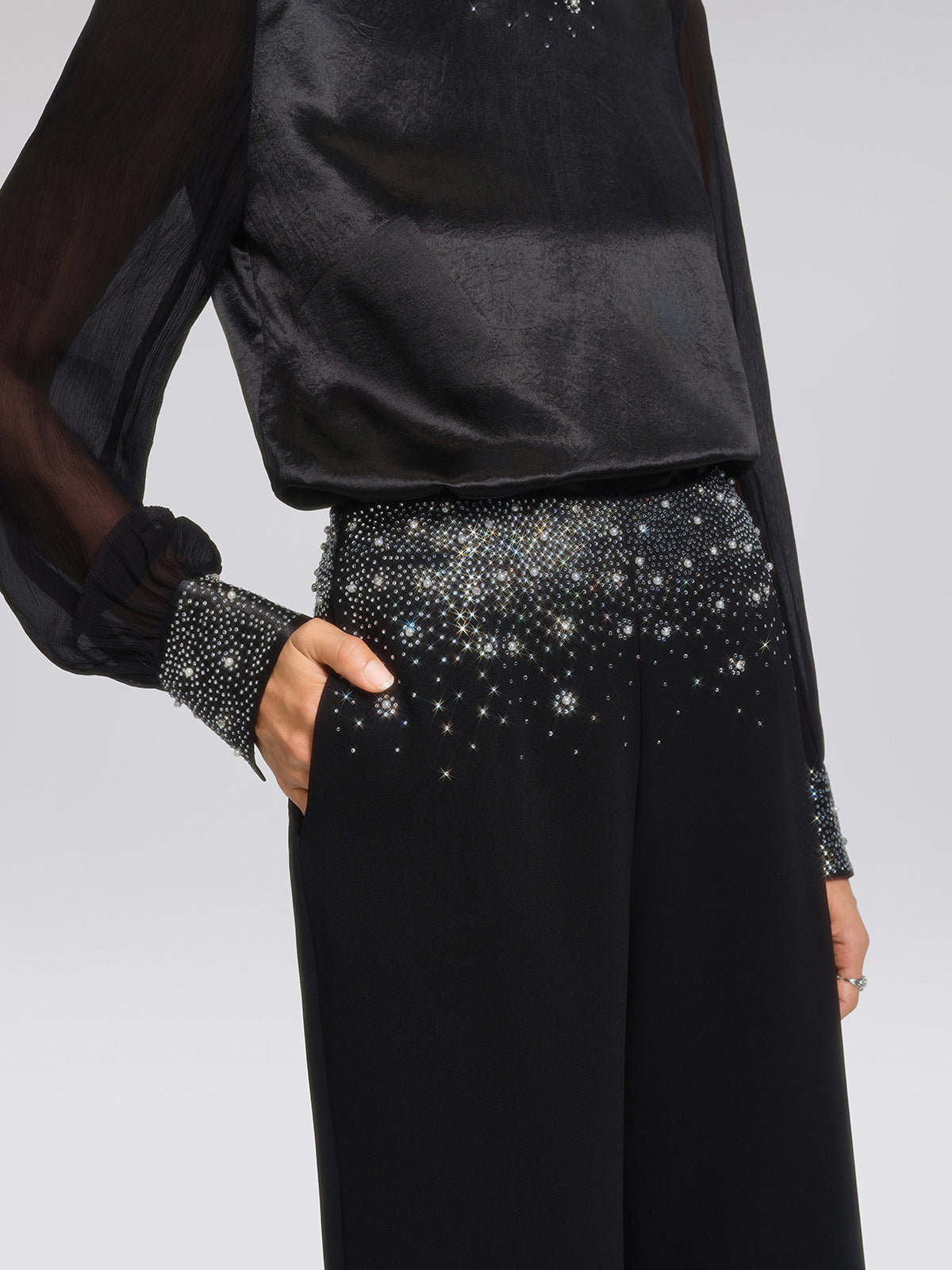 Beaded Gradient Rhinestone High-Waisted Pants
