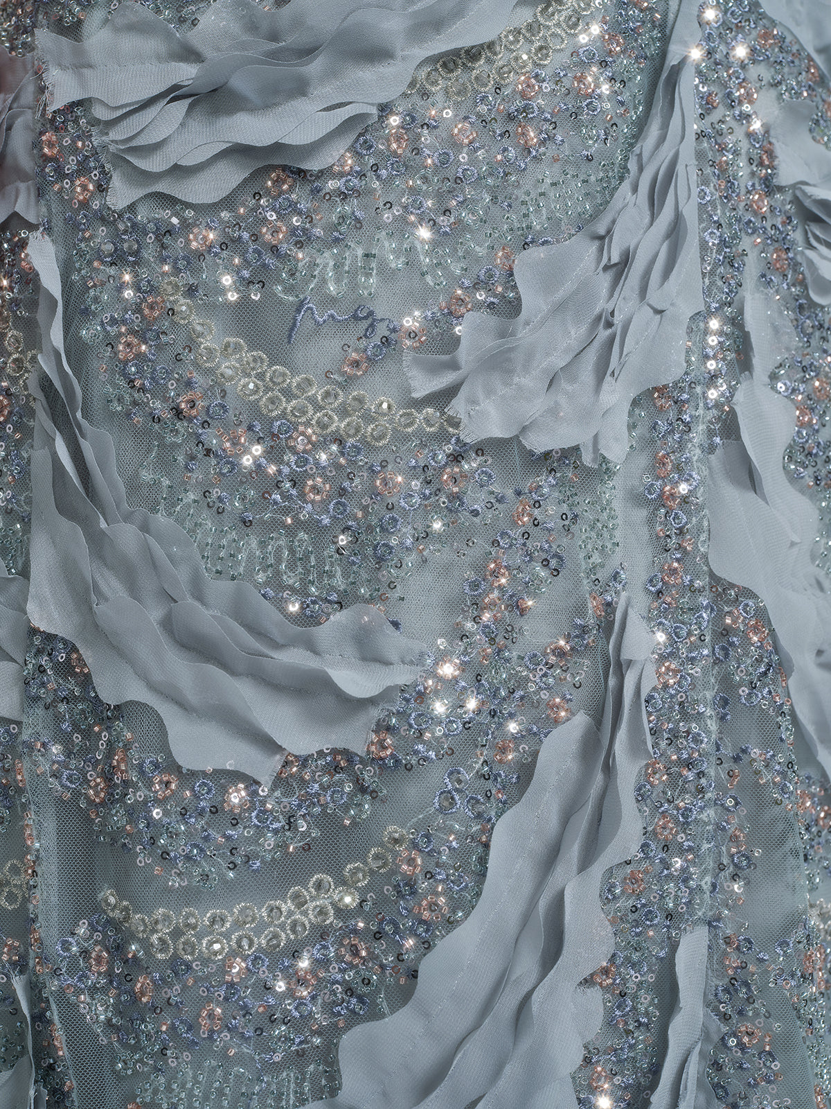 Lace Beaded Ruffle Straight Dress