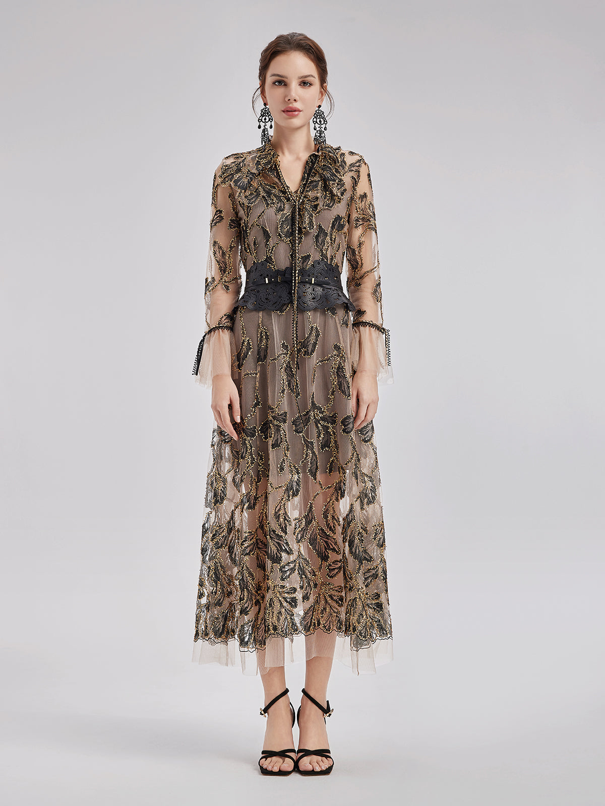 Custom Italian Floral Jacquard Dress (Belt Included)