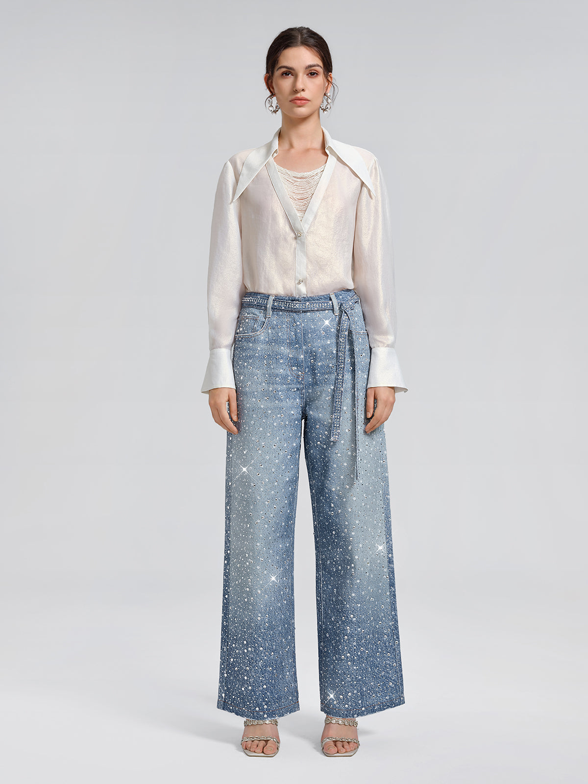 Crystal-Embellished Straight Jeans