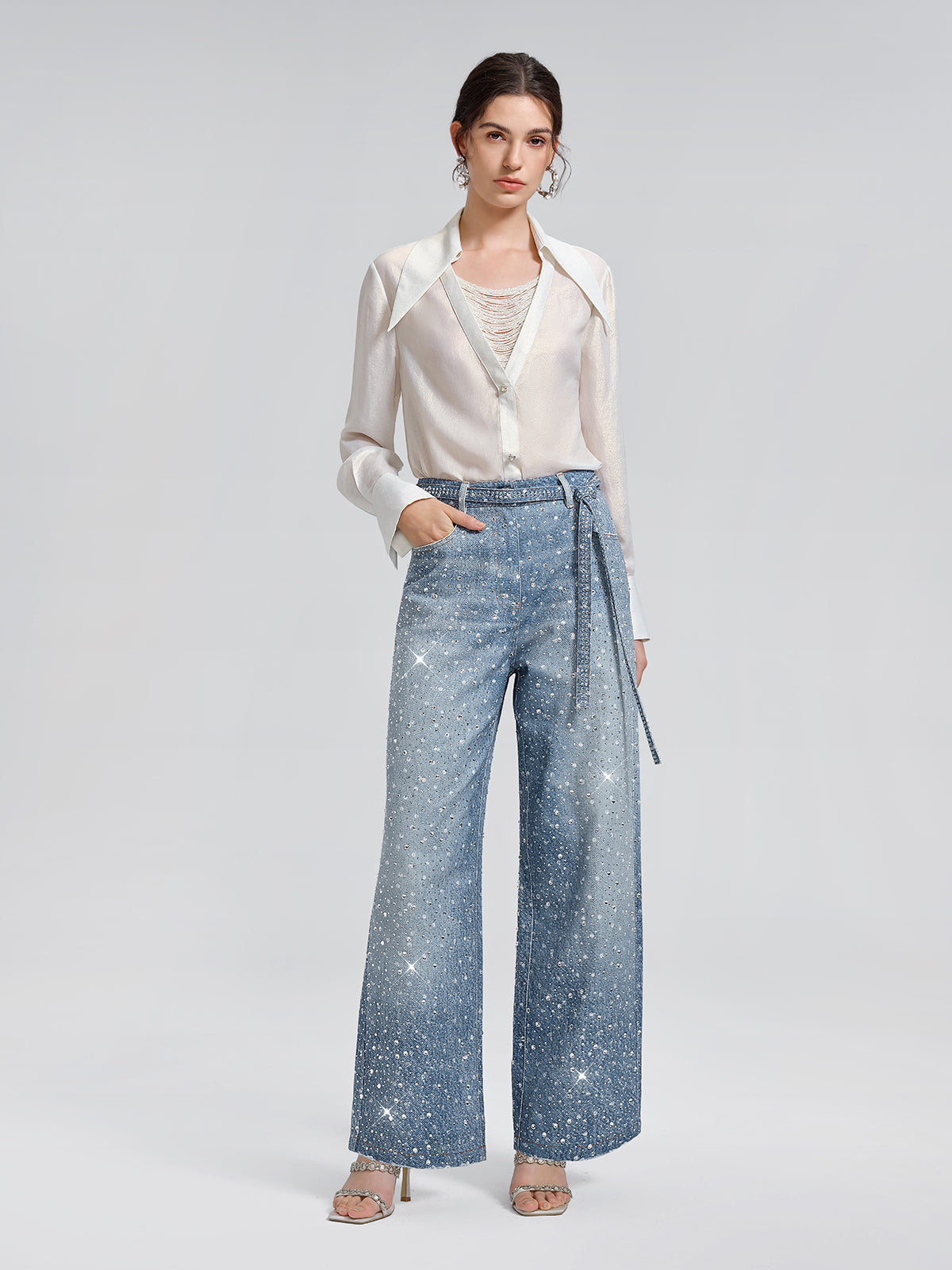 Crystal-Embellished Straight Jeans