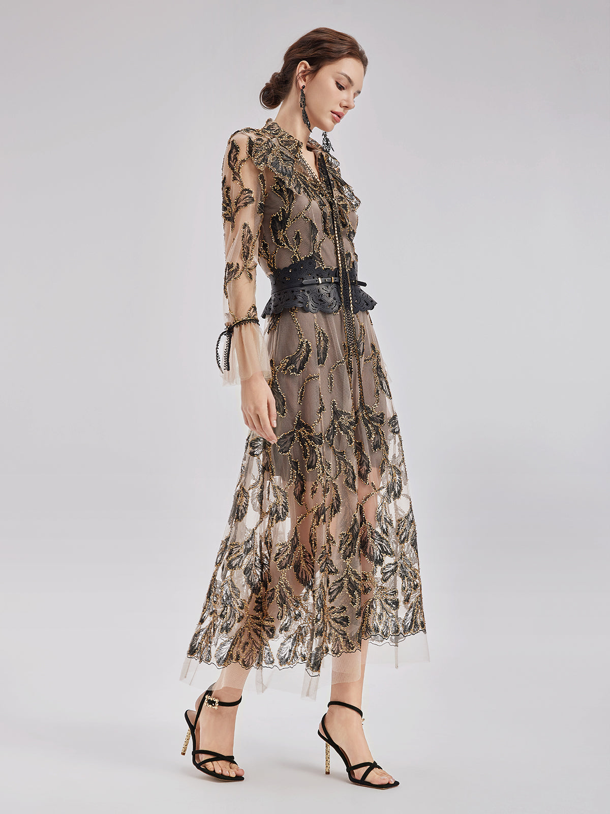 Custom Italian Floral Jacquard Dress (Belt Included)
