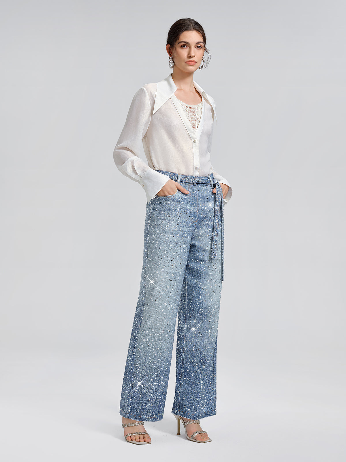 Crystal-Embellished Straight Jeans
