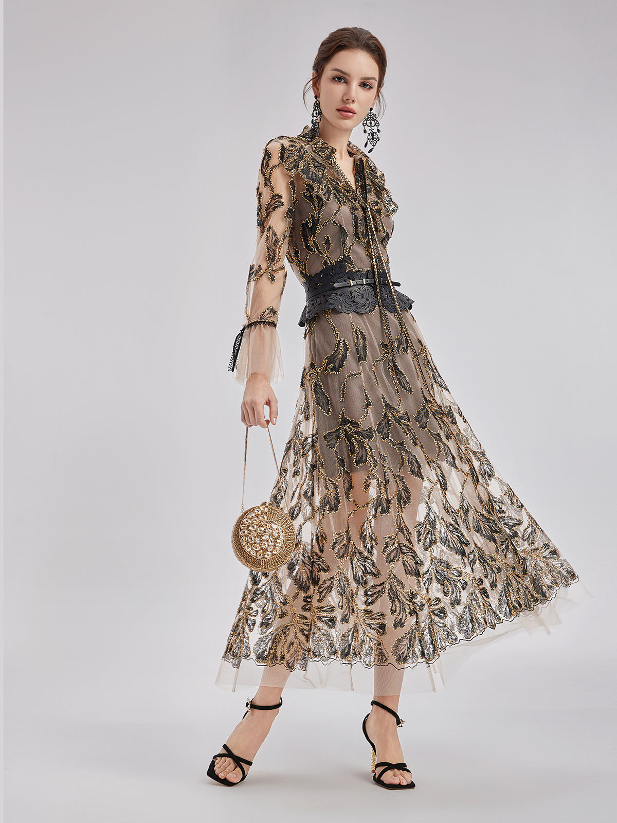 Custom Italian Floral Jacquard Dress (Belt Included)
