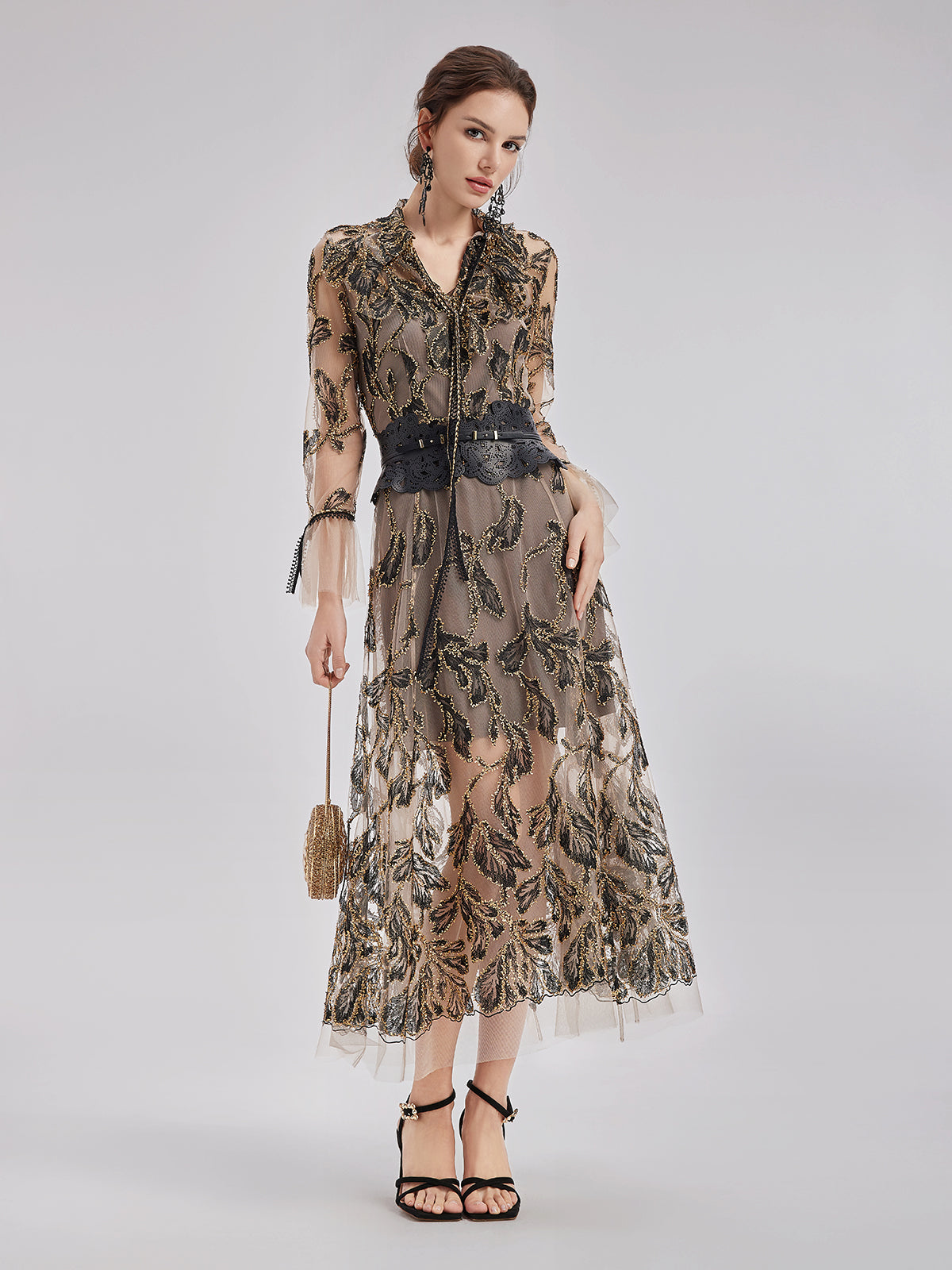 Custom Italian Floral Jacquard Dress (Belt Included)