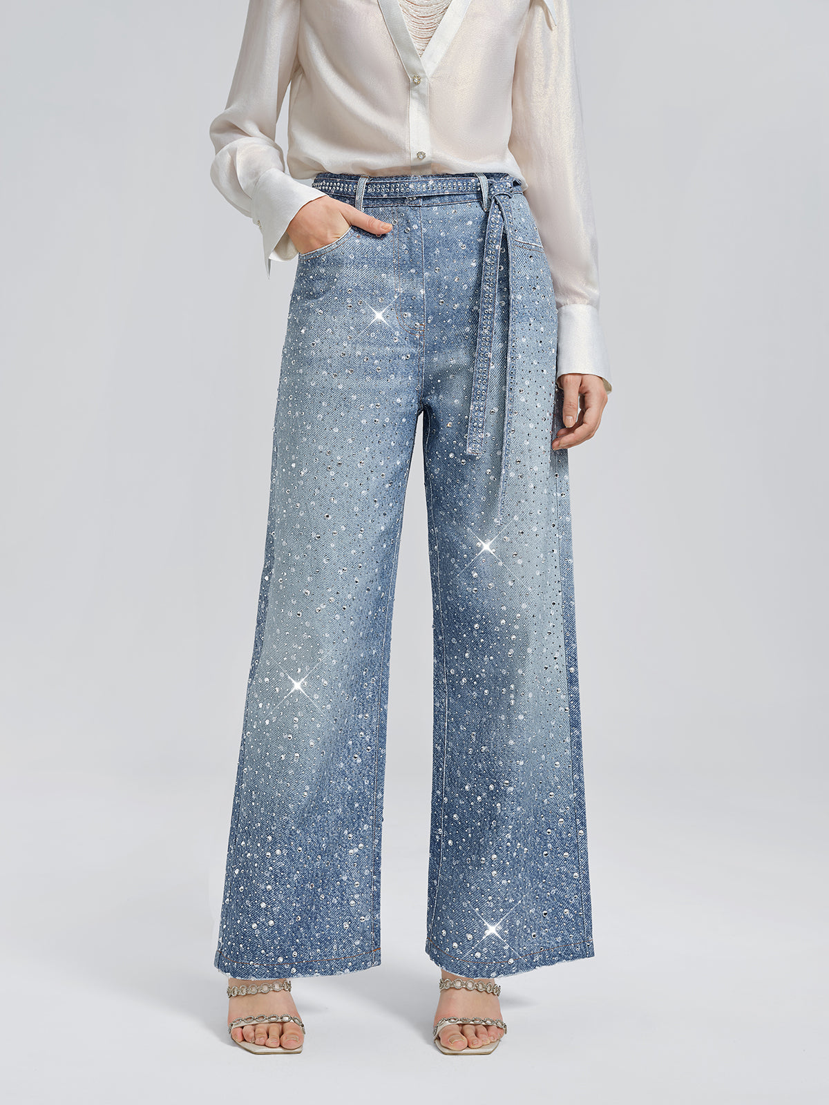 Crystal-Embellished Straight Jeans