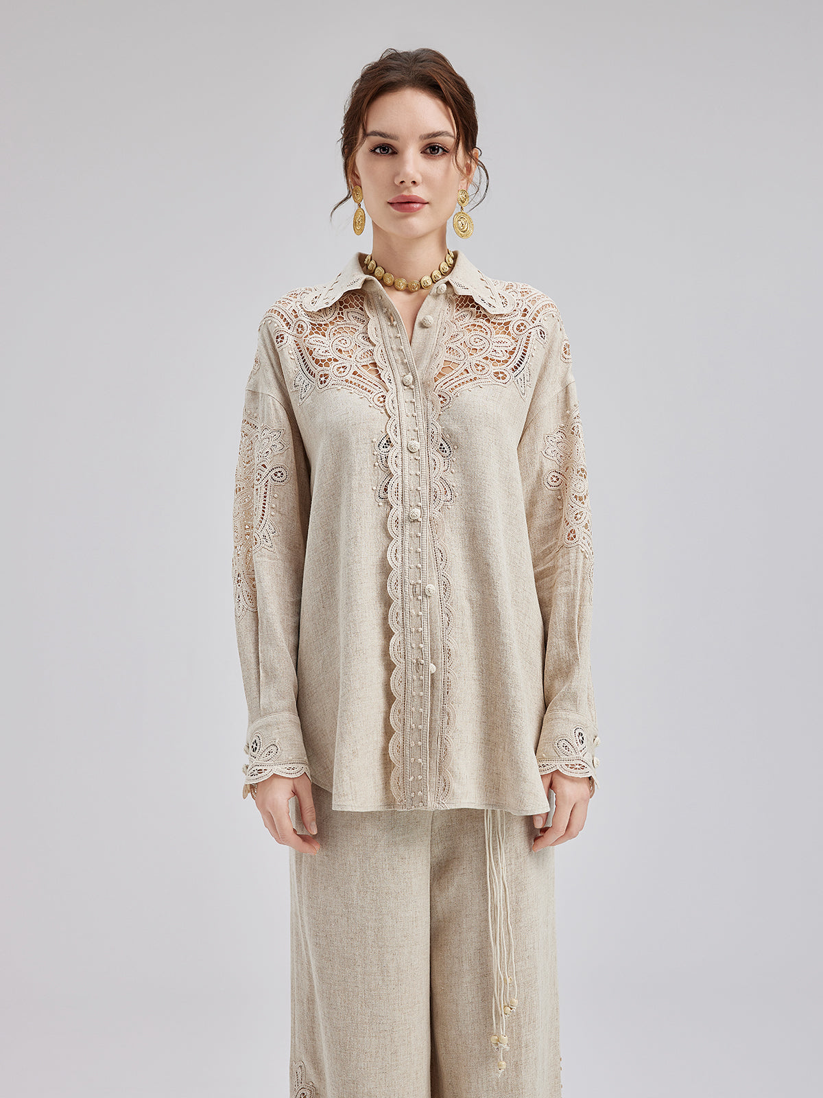 Final Sale | French Ramie Lace Detail Top