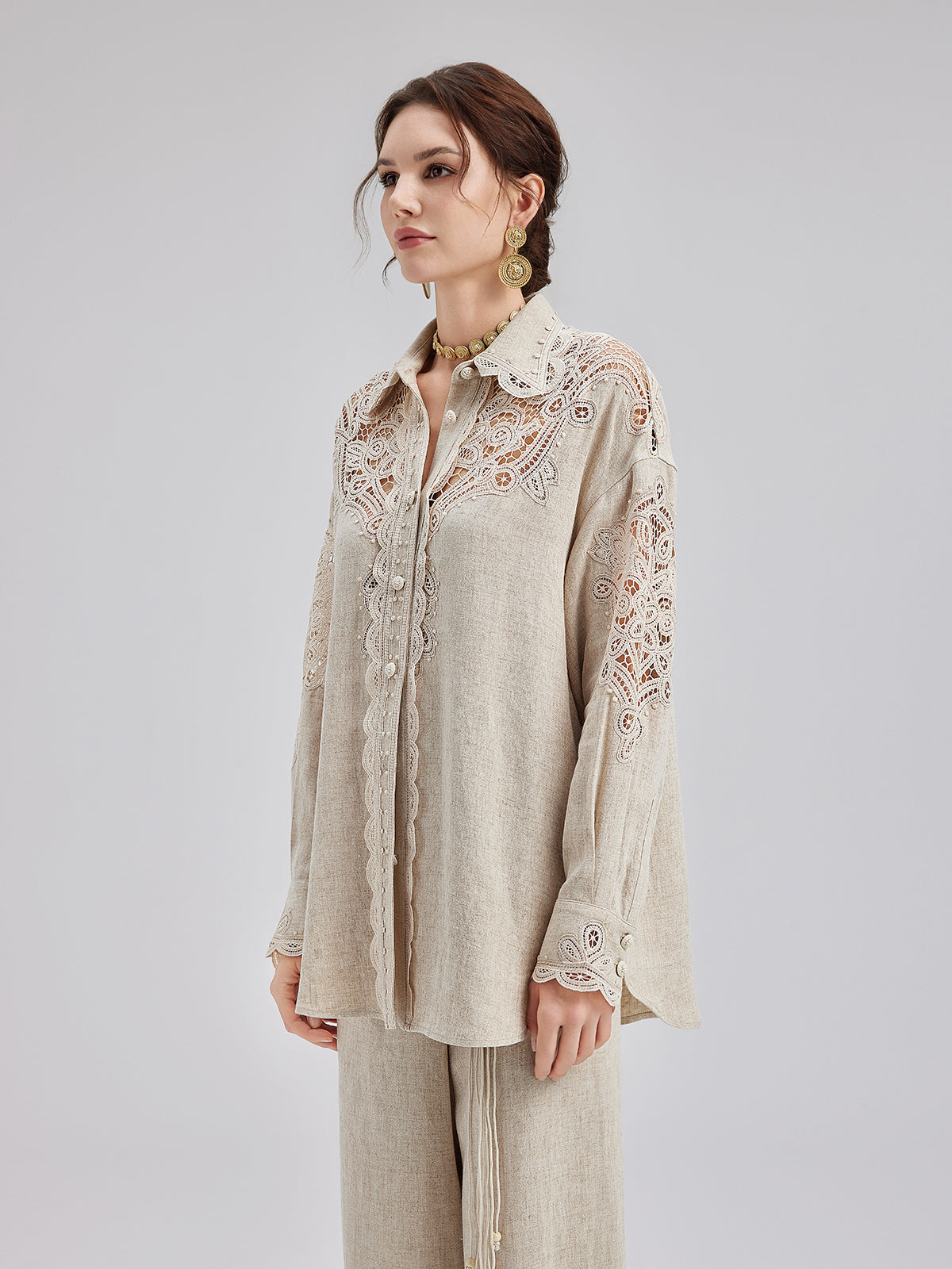 Final Sale | French Ramie Lace Detail Top