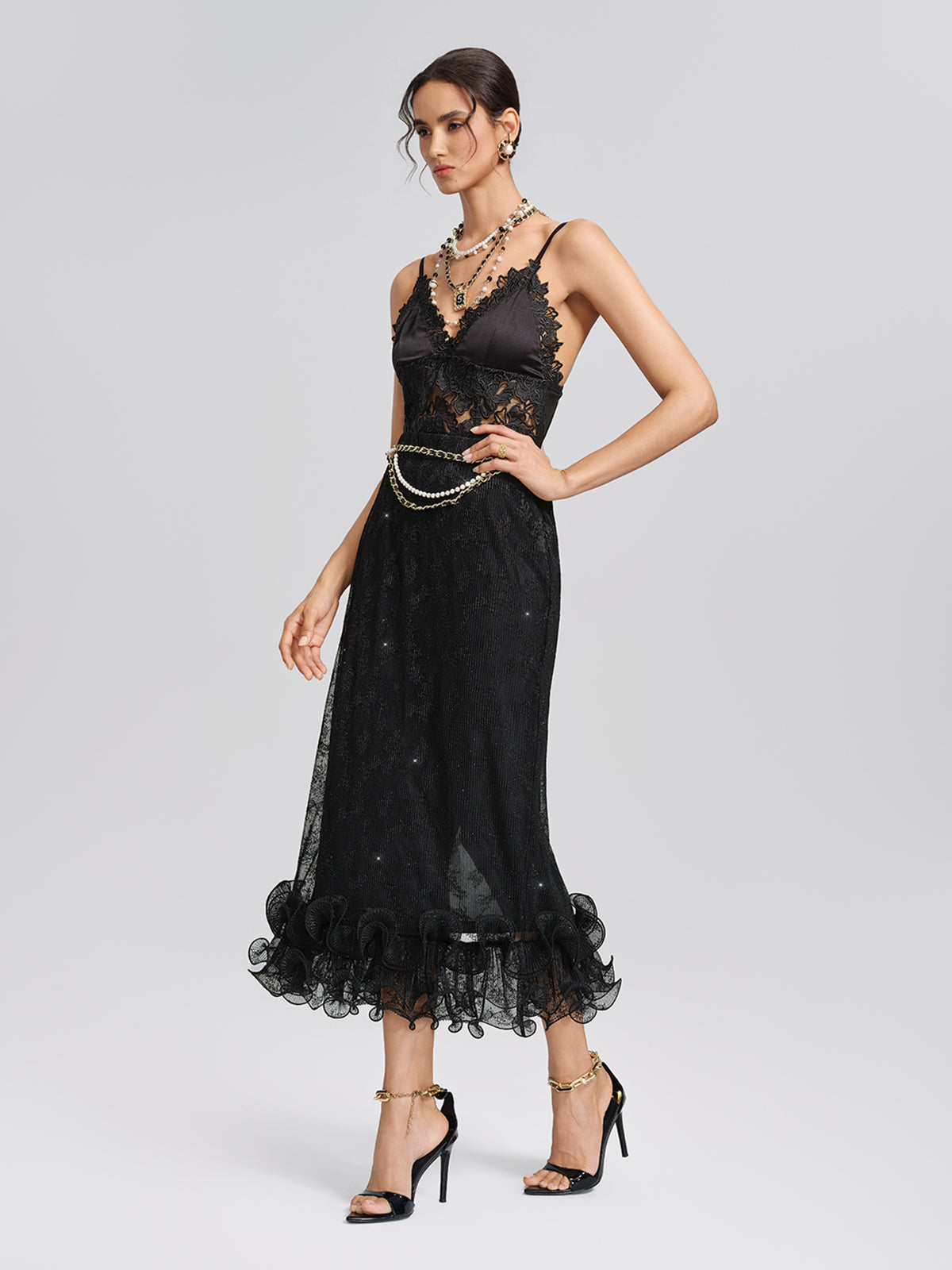 Pleated Mesh Floral Lace Skirt