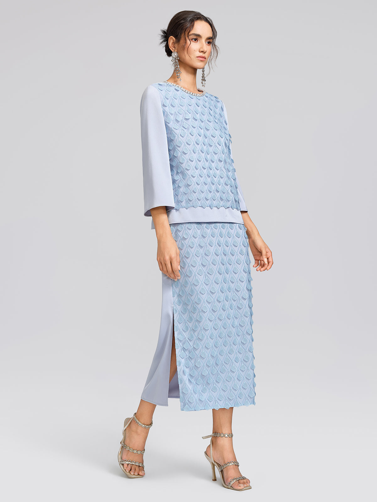 Mesh Ginkgo Embroidery Wave Hem Skirt