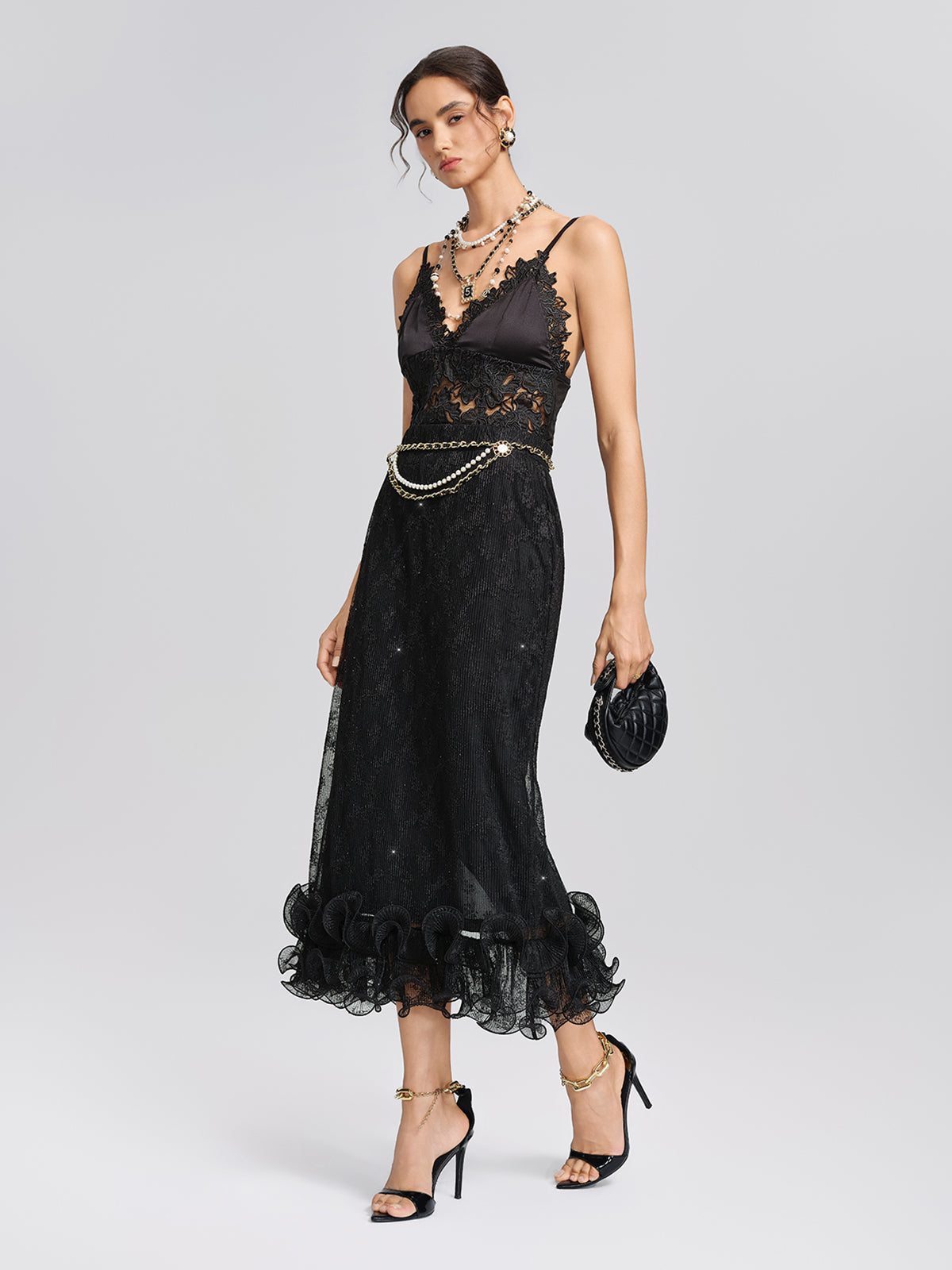 Pleated Mesh Floral Lace Skirt