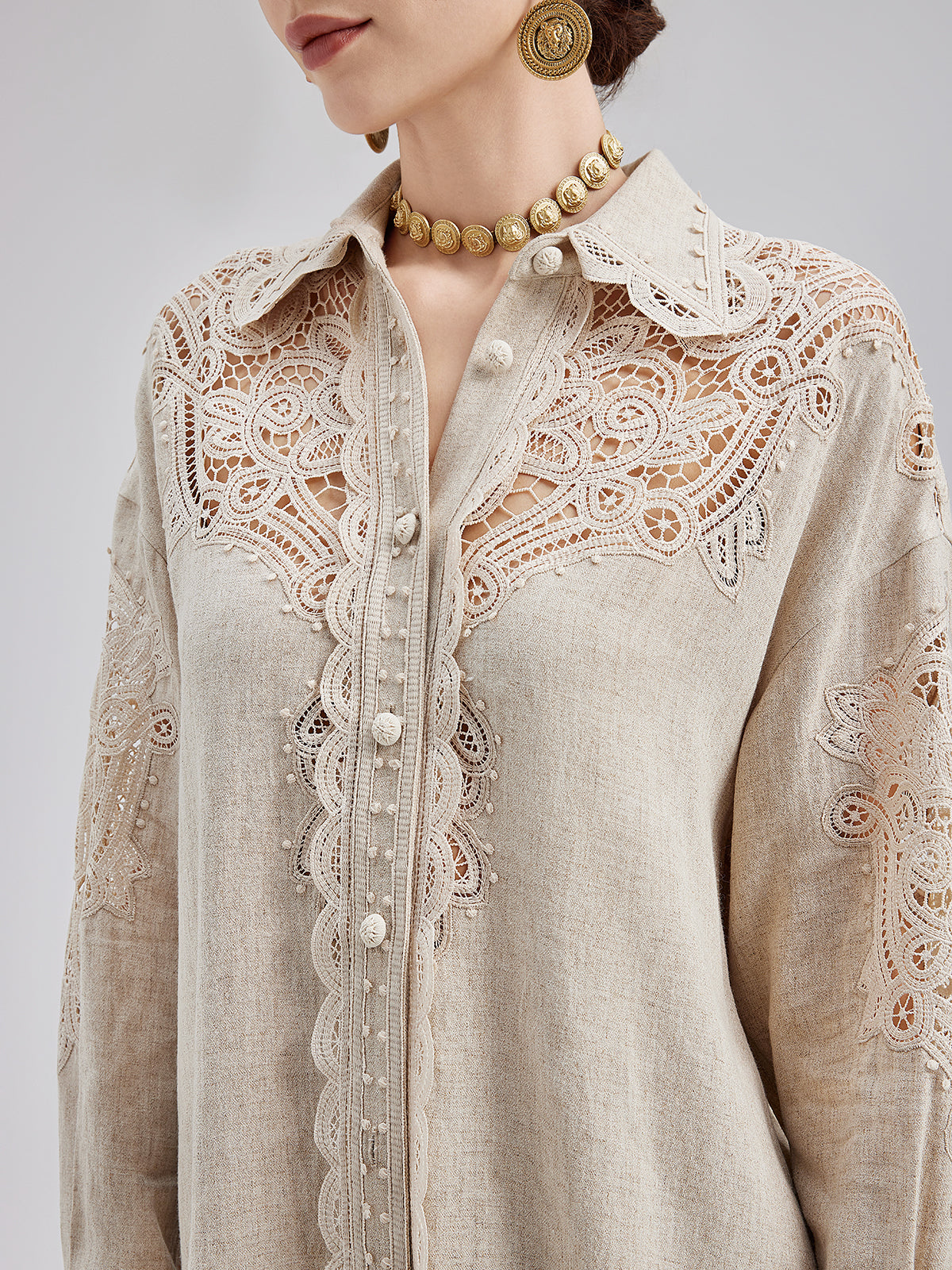 Final Sale | French Ramie Lace Detail Top