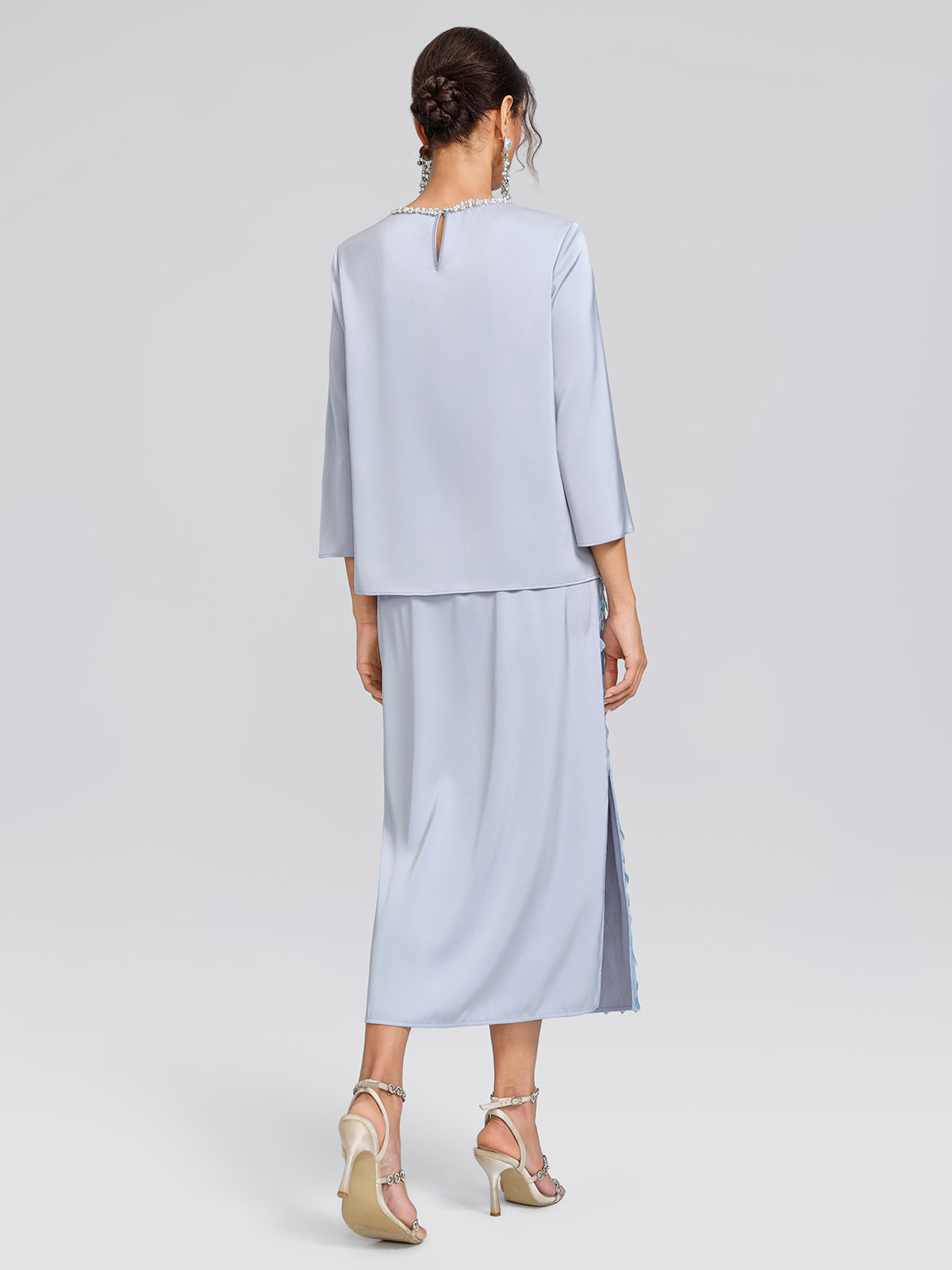 Mesh Ginkgo Embroidery Wave Hem Skirt