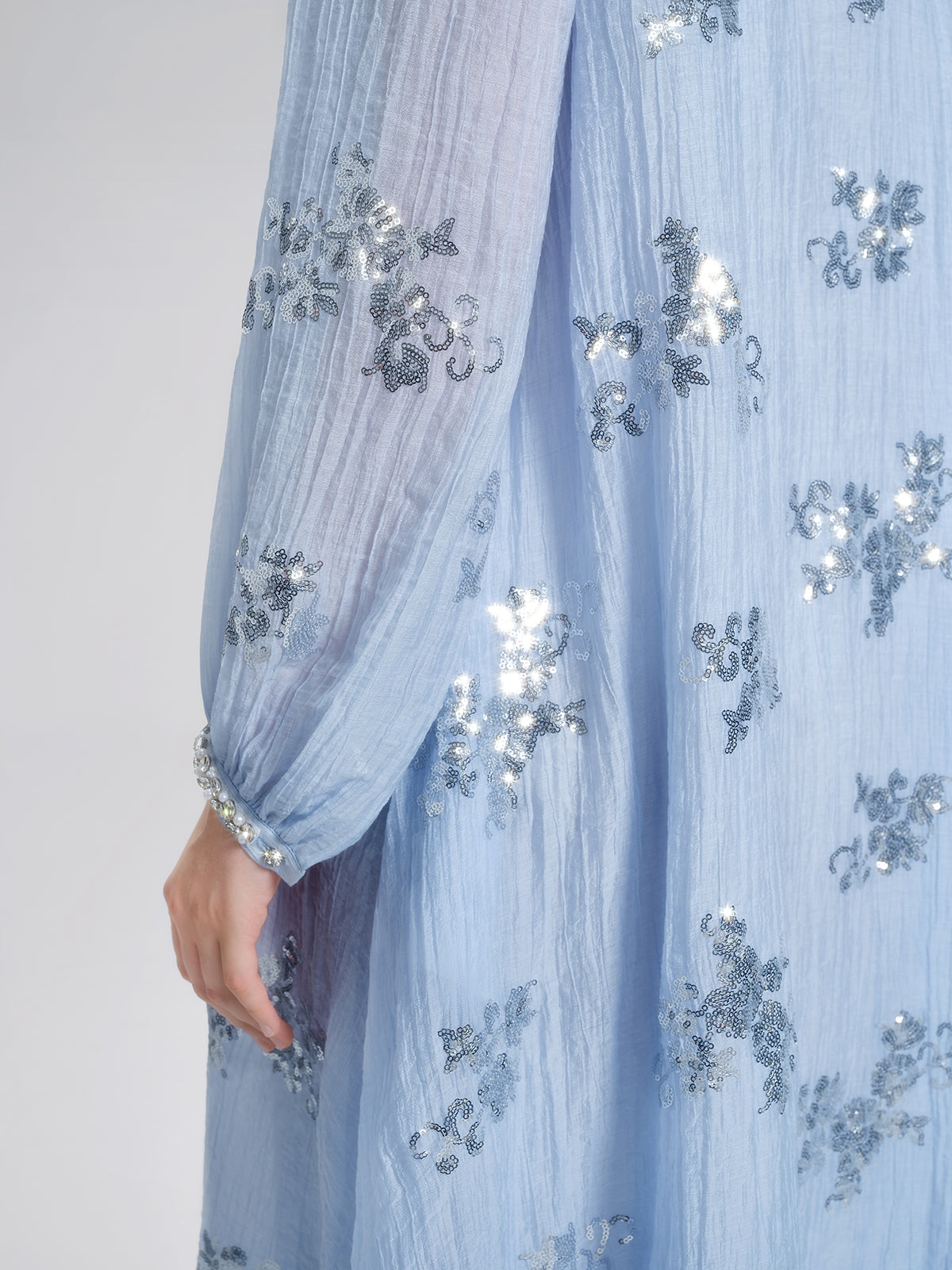 Sequin Embroidered Lace Panel Beaded Tie Dress