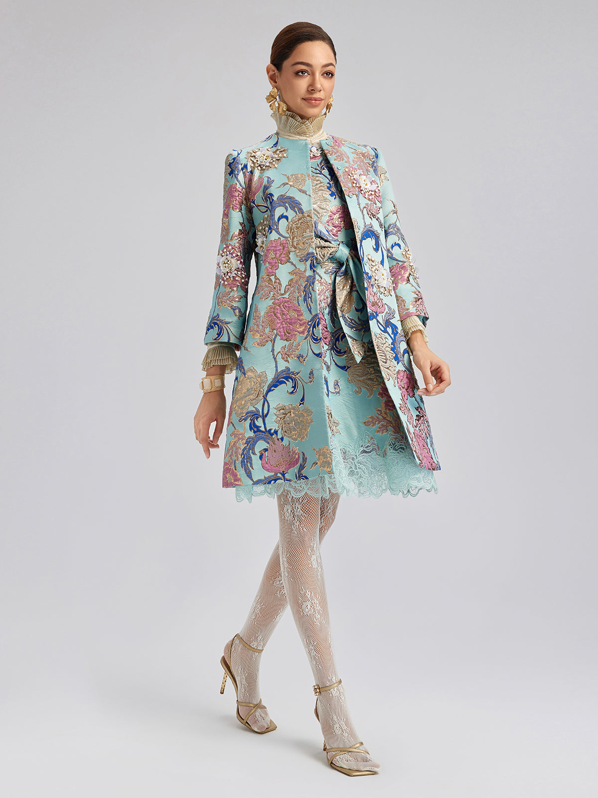 Hand-Set Rhinestone Embellished 3D Floral Bow Dress