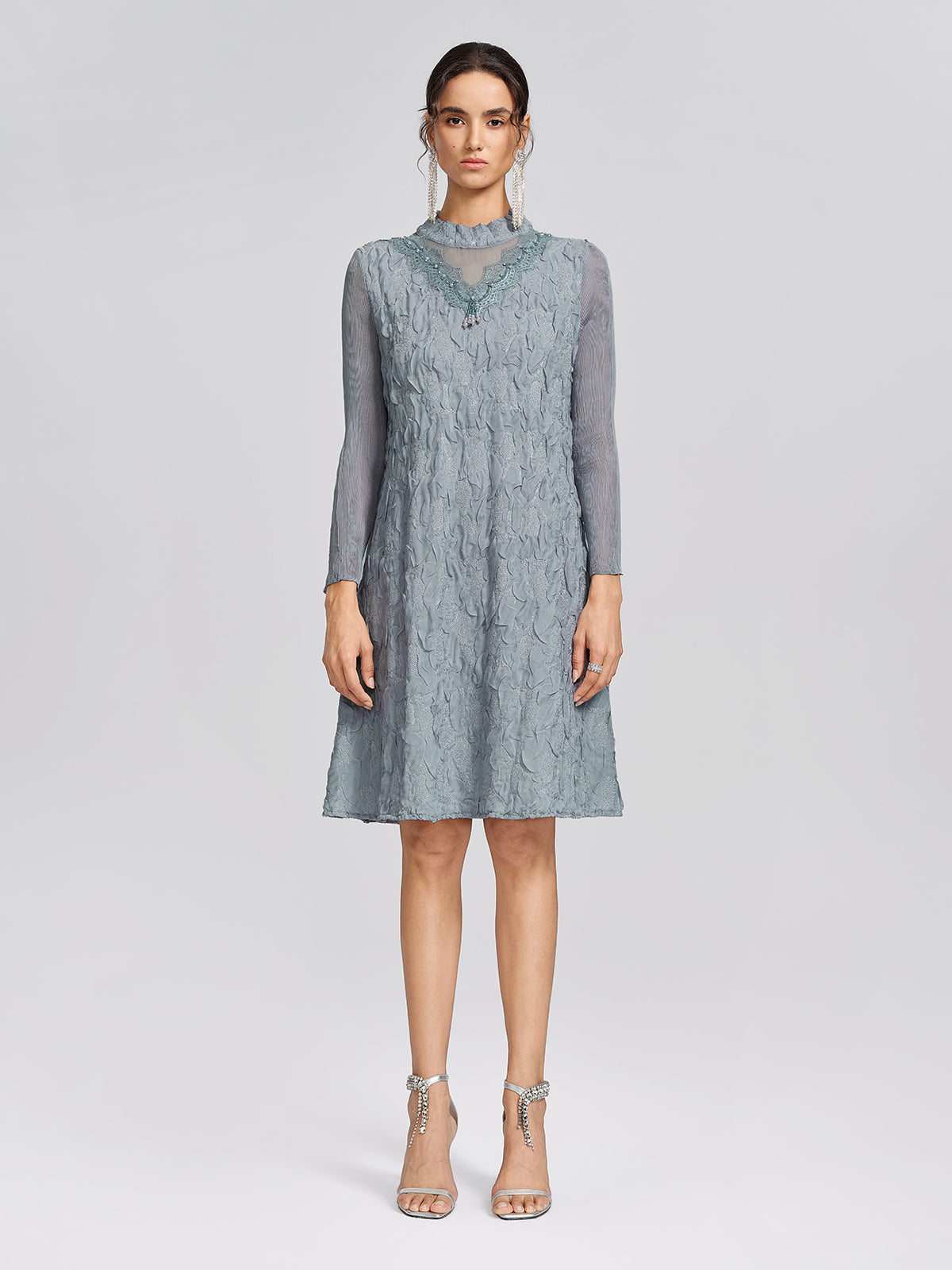 Pleated Organza Lace Dress
