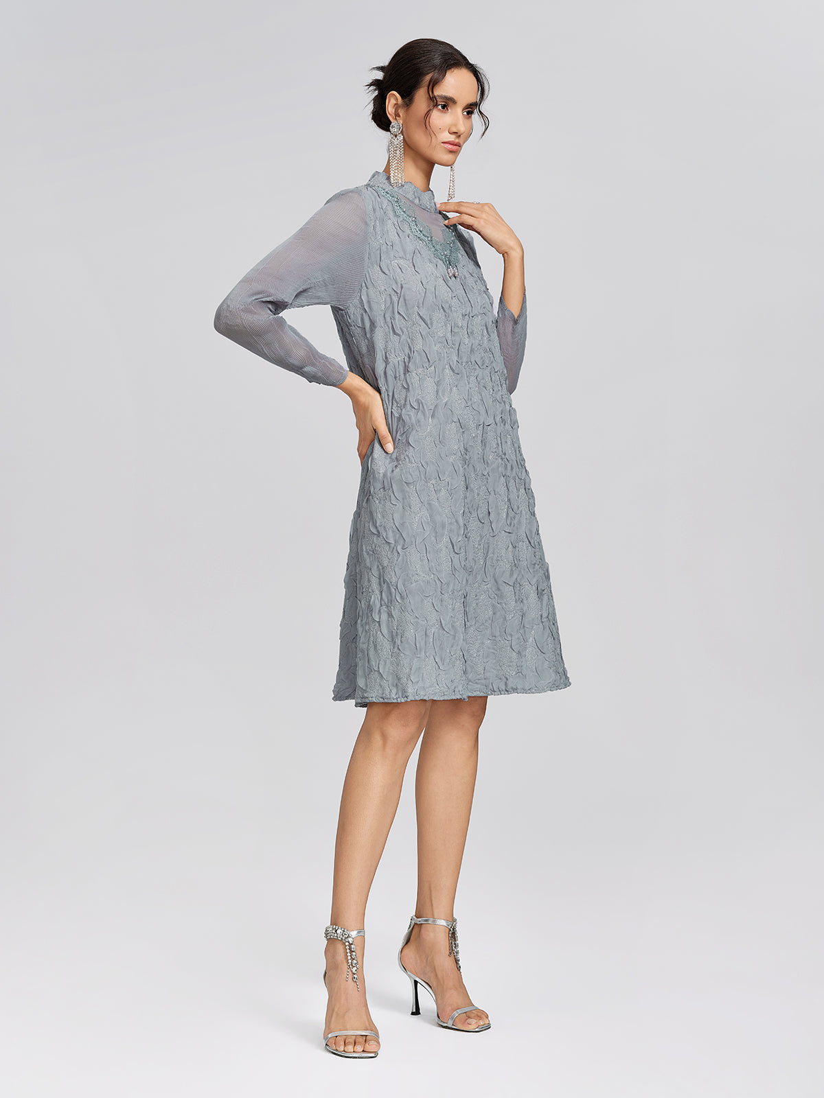Pleated Organza Lace Dress